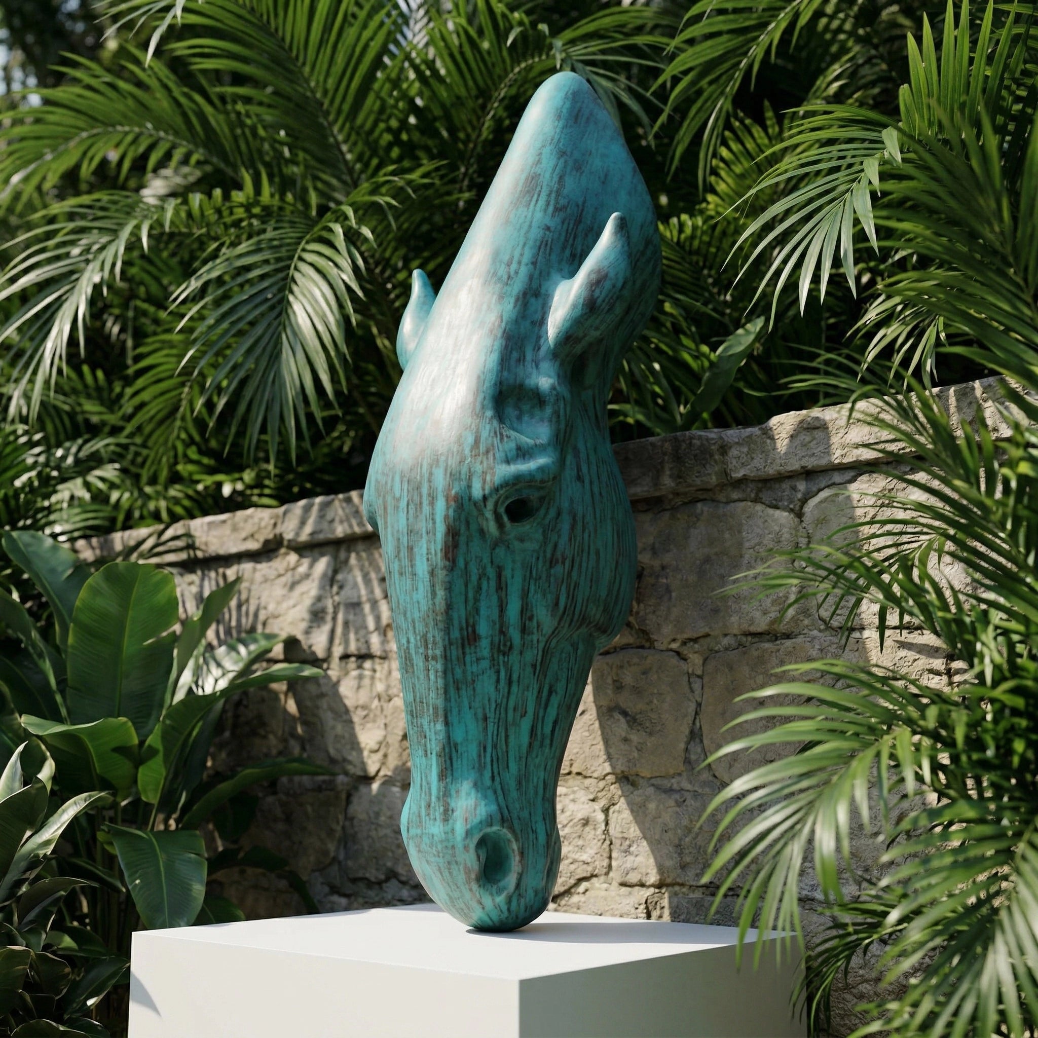 Vela-Bronze--Brass-Horse-Head-Sculpture-Totemic-Garden-Pedestal-VSBS-4385-03
