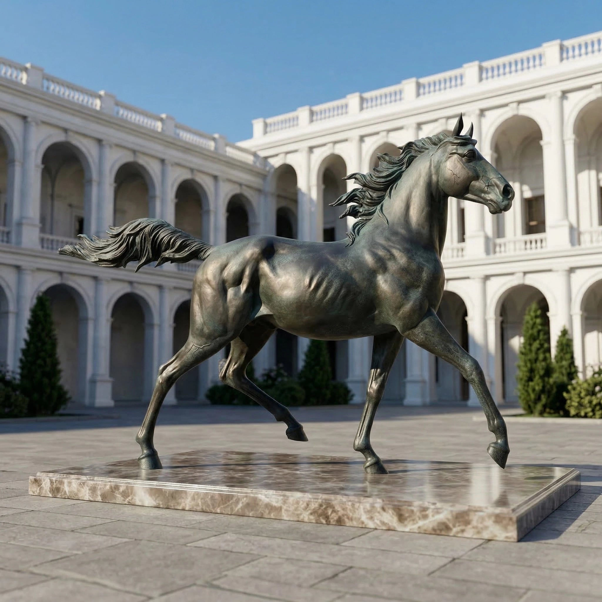 Vela-Bronze--Brass-Horse-Sculpture-Courtyard-Plinth-VSBS-8119-01