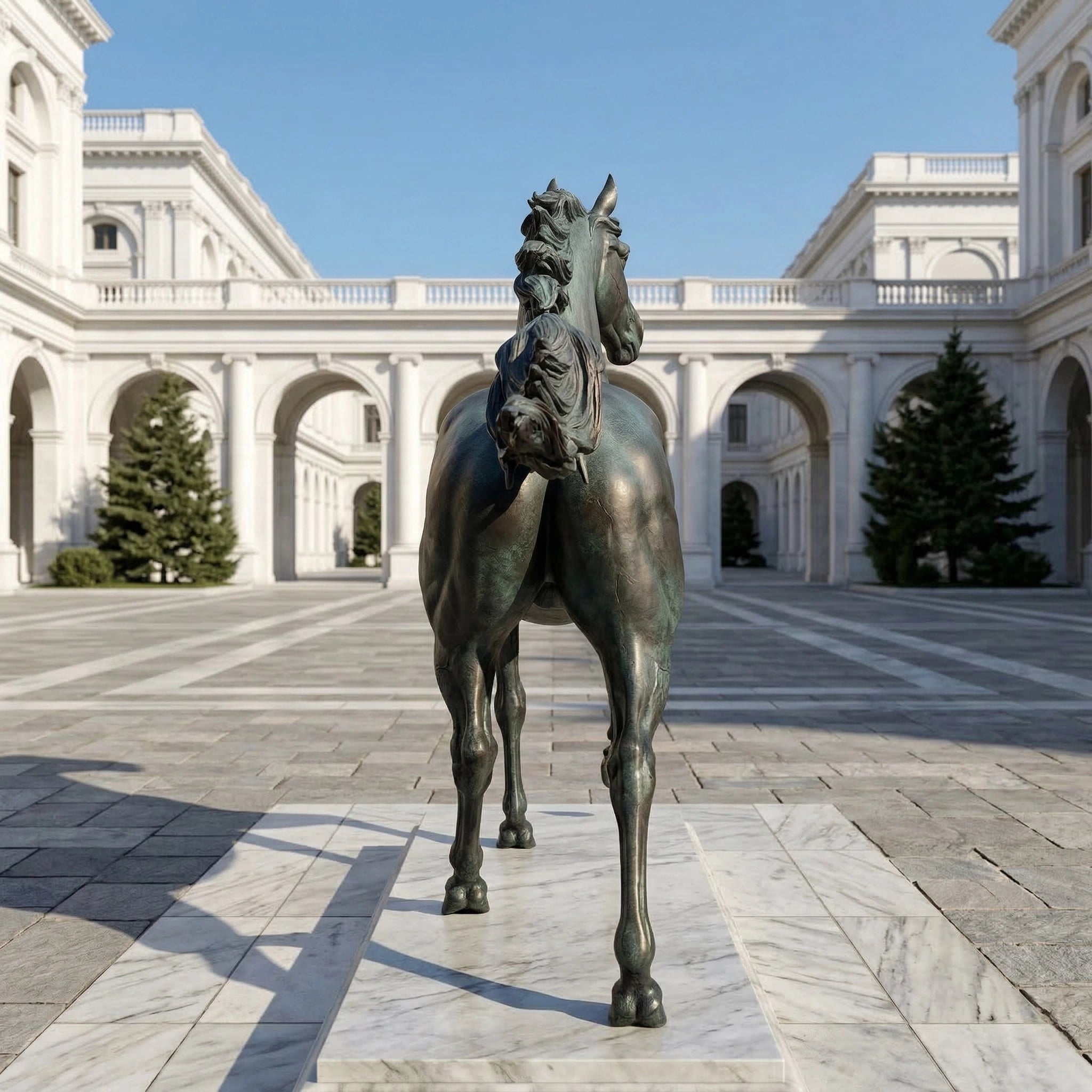 Vela-Bronze--Brass-Horse-Sculpture-Courtyard-Plinth-VSBS-8119-02