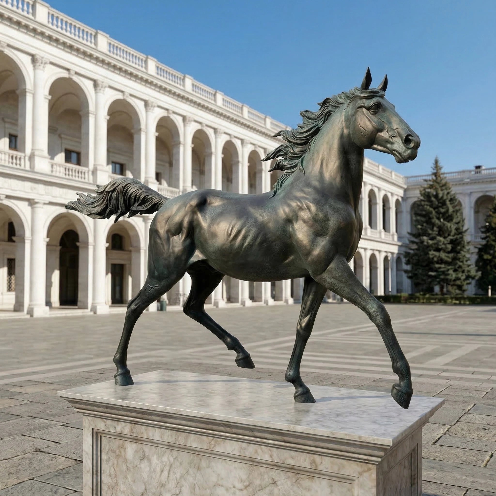Vela-Bronze--Brass-Horse-Sculpture-Courtyard-Plinth-VSBS-8119-03