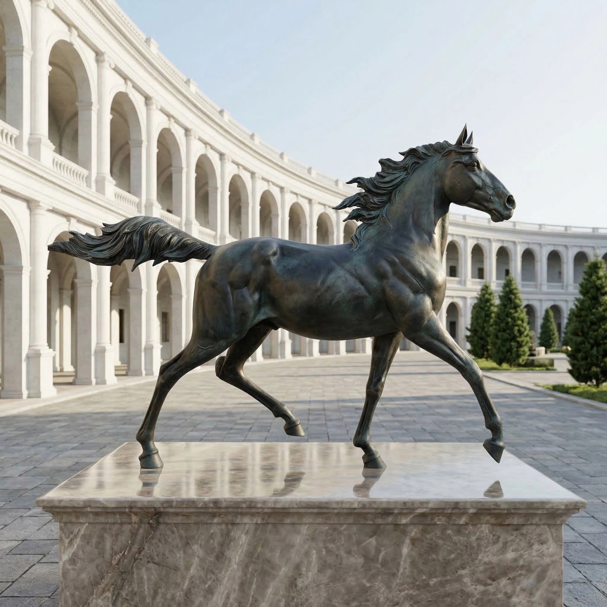 Vela-Bronze--Brass-Horse-Sculpture-Courtyard-Plinth-VSBS-8119-04