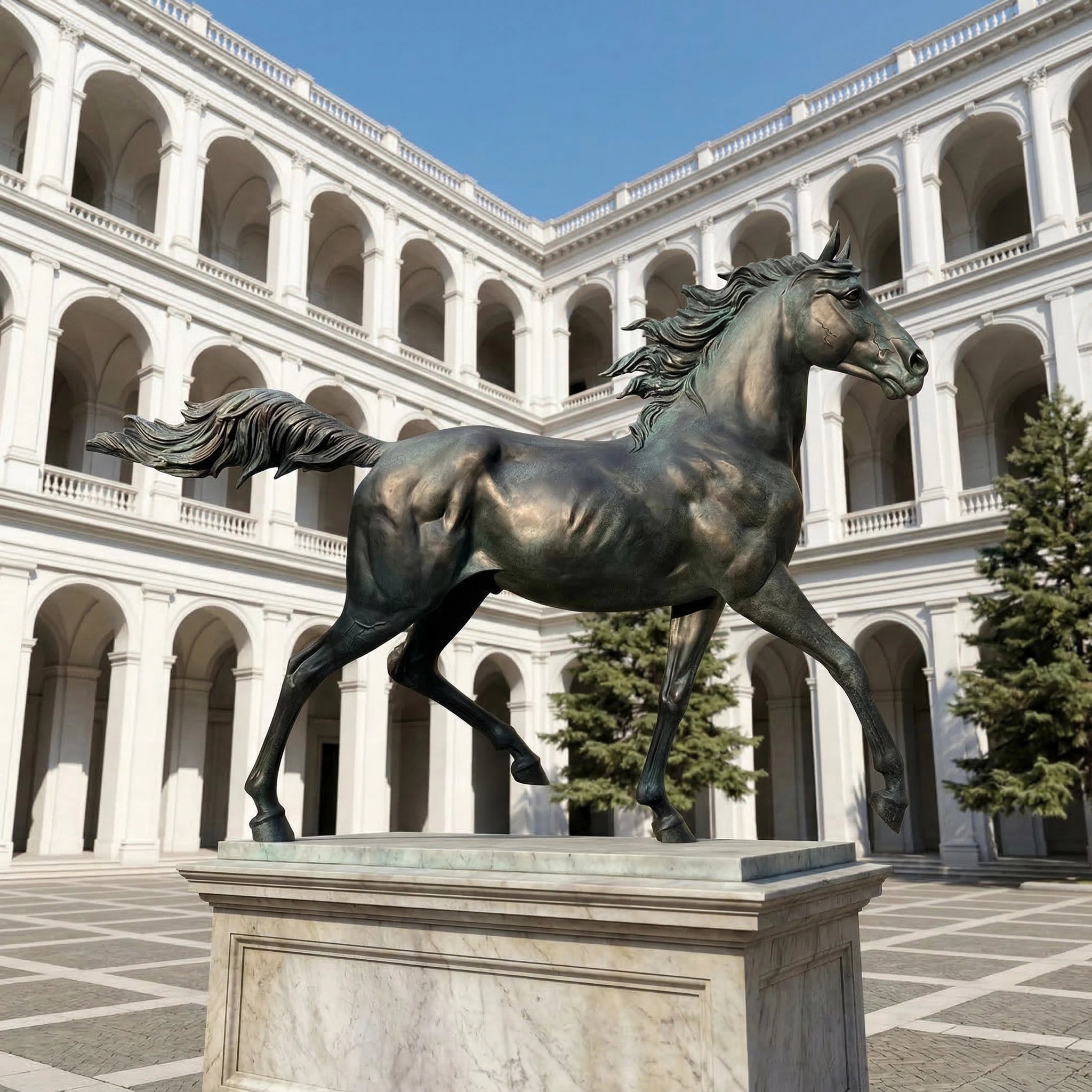 Vela-Bronze--Brass-Horse-Sculpture-Courtyard-Plinth-VSBS-8119-05