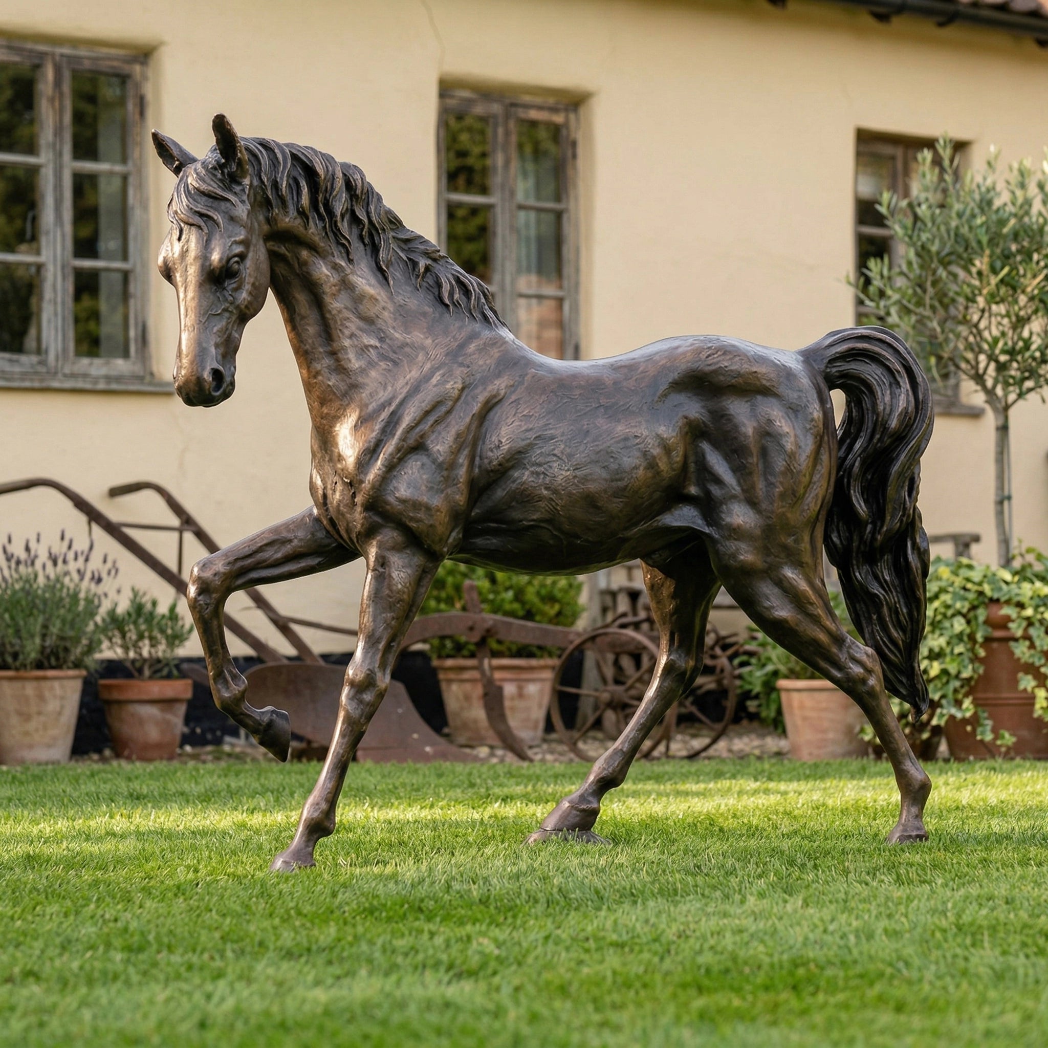 Vela-Bronze--Brass-Horse-Sculpture-Elevated-Foreleg-VSBS-4813-01