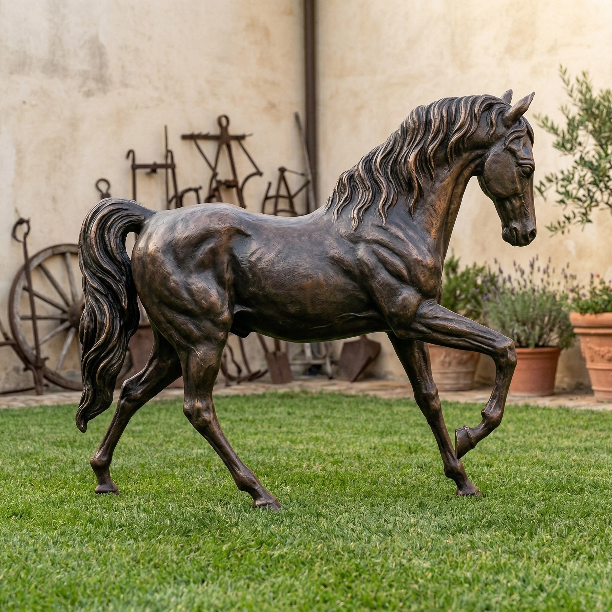 Vela-Bronze--Brass-Horse-Sculpture-Elevated-Foreleg-VSBS-4813-03