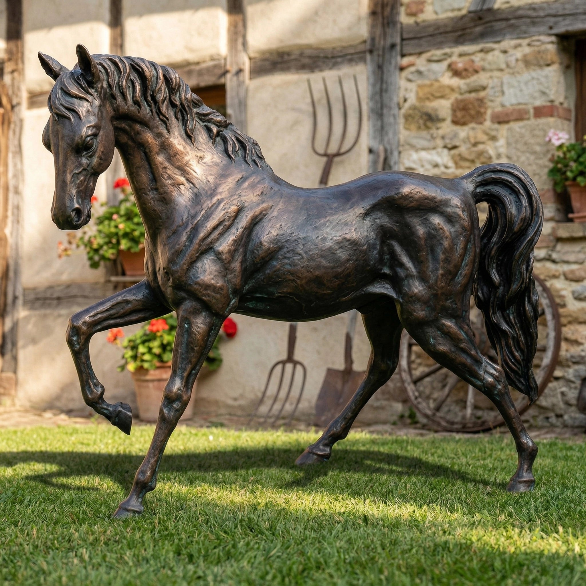 Vela-Bronze--Brass-Horse-Sculpture-Elevated-Foreleg-VSBS-4813-04