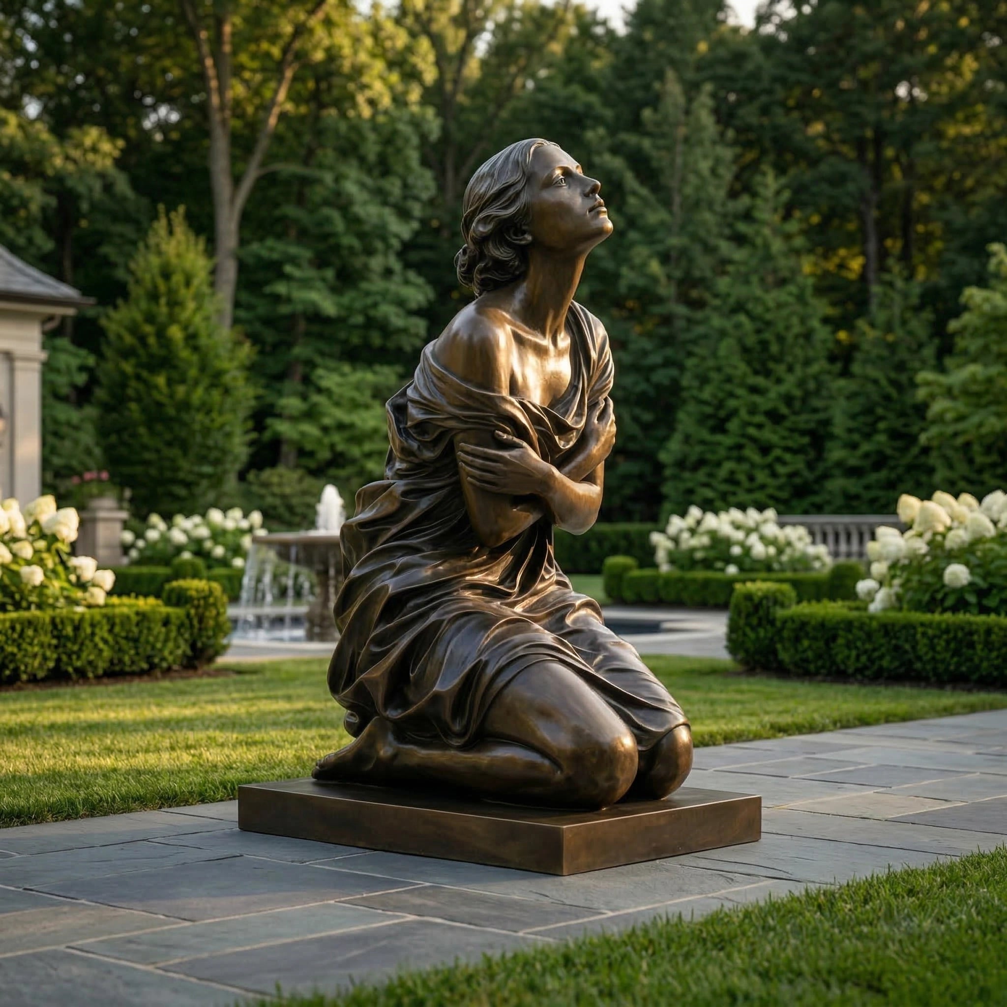 Vela-Bronze--Brass-Kneeling-Female-Figure-Sculpture-Contemplative-Garden-Placement-VSBS-7268-01
