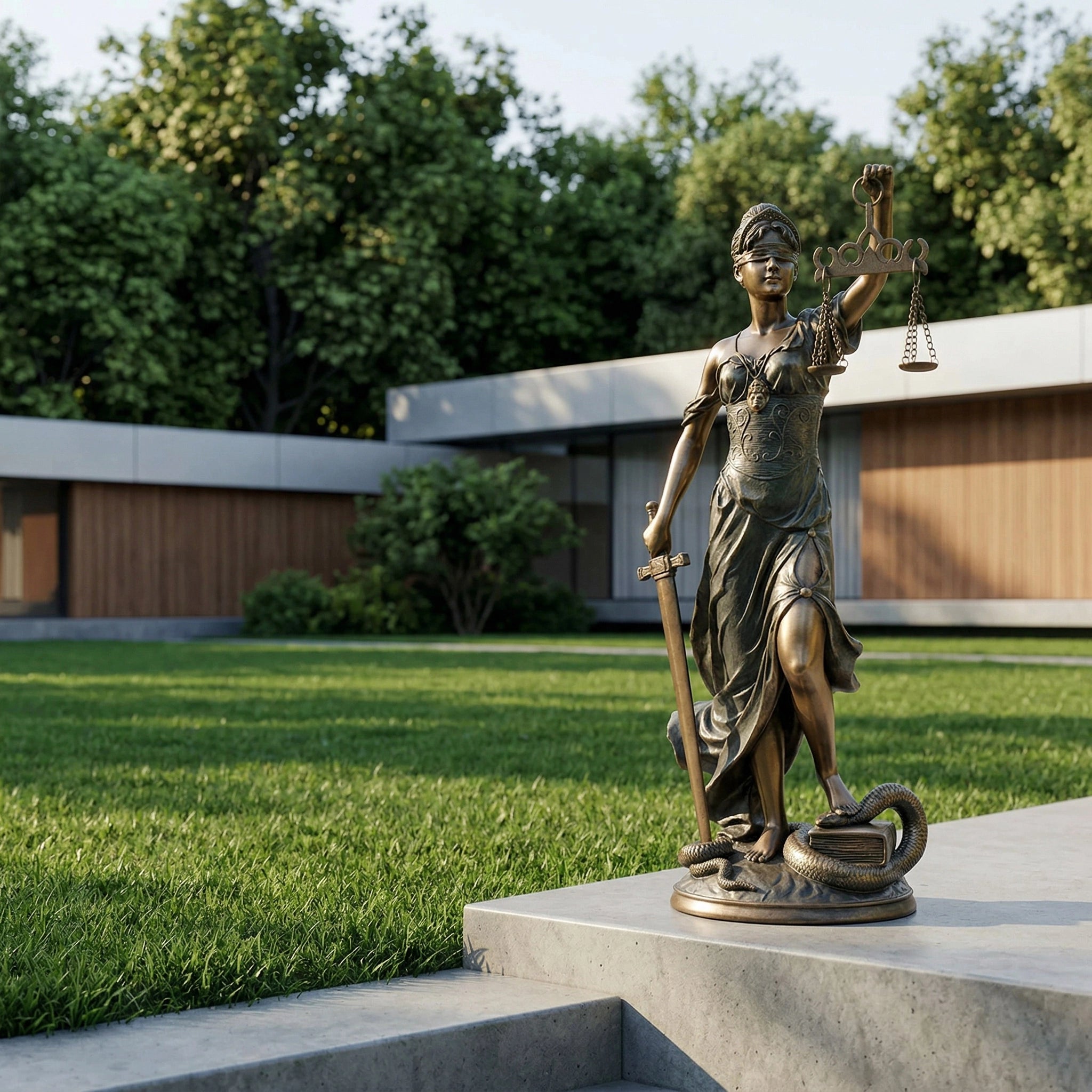 Vela-Bronze--Brass-Lady-Justice-Sculpture-Garden-Plinth-VSBS-3348-01