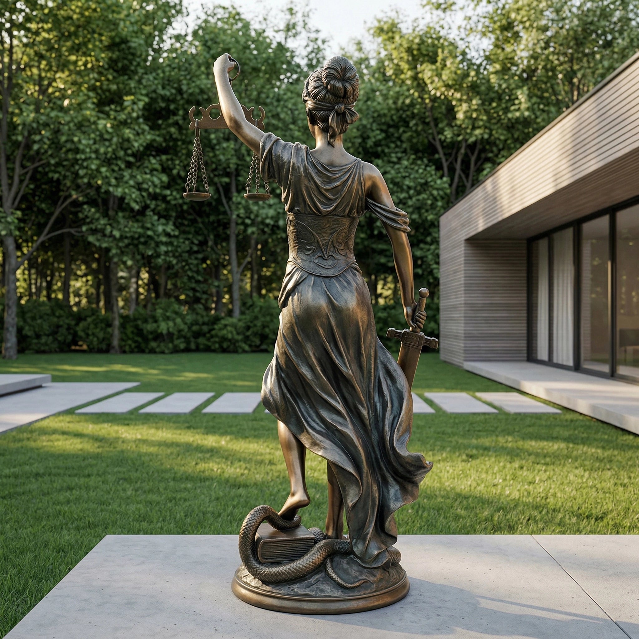 Vela-Bronze--Brass-Lady-Justice-Sculpture-Garden-Plinth-VSBS-3348-02
