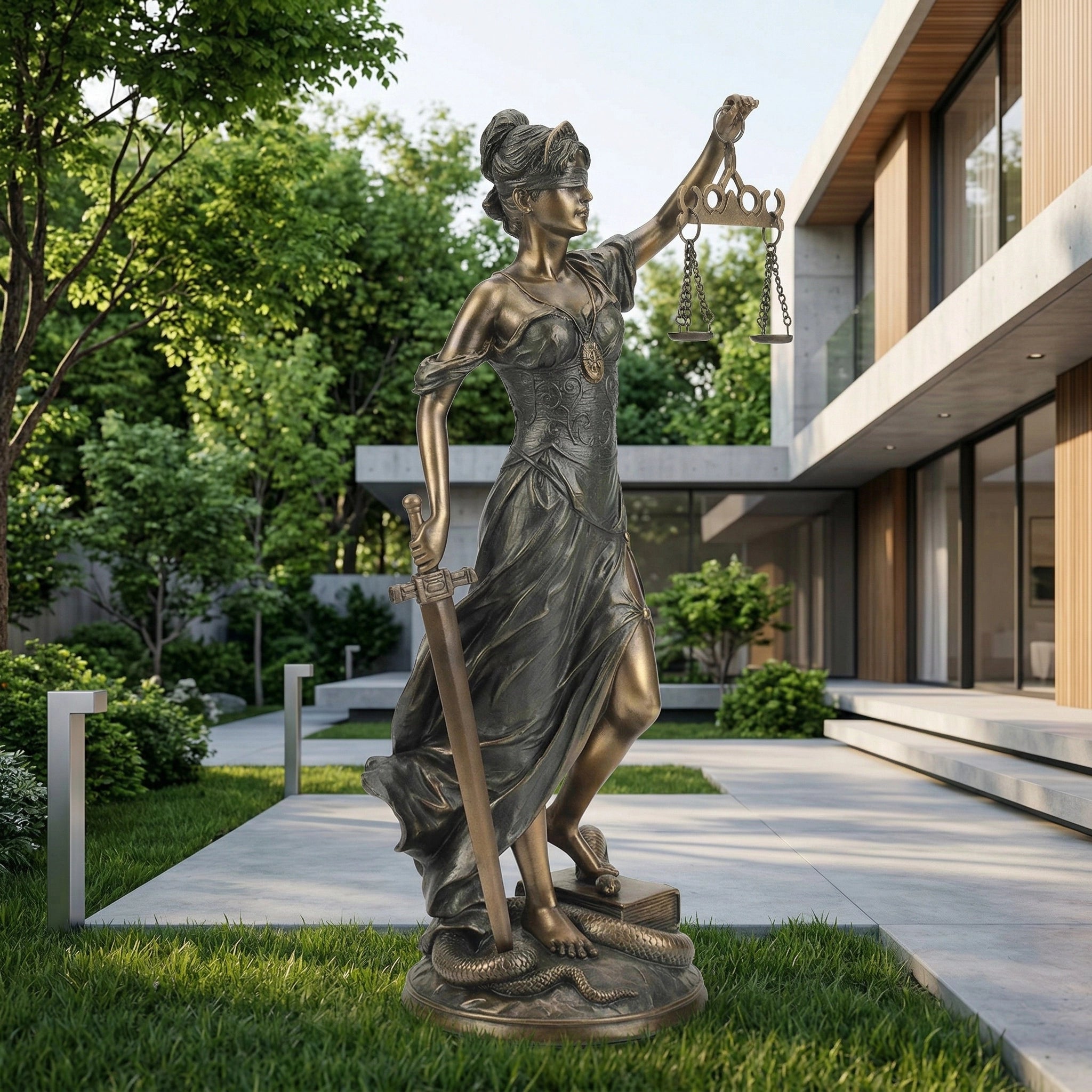 Vela-Bronze--Brass-Lady-Justice-Sculpture-Garden-Plinth-VSBS-3348-03