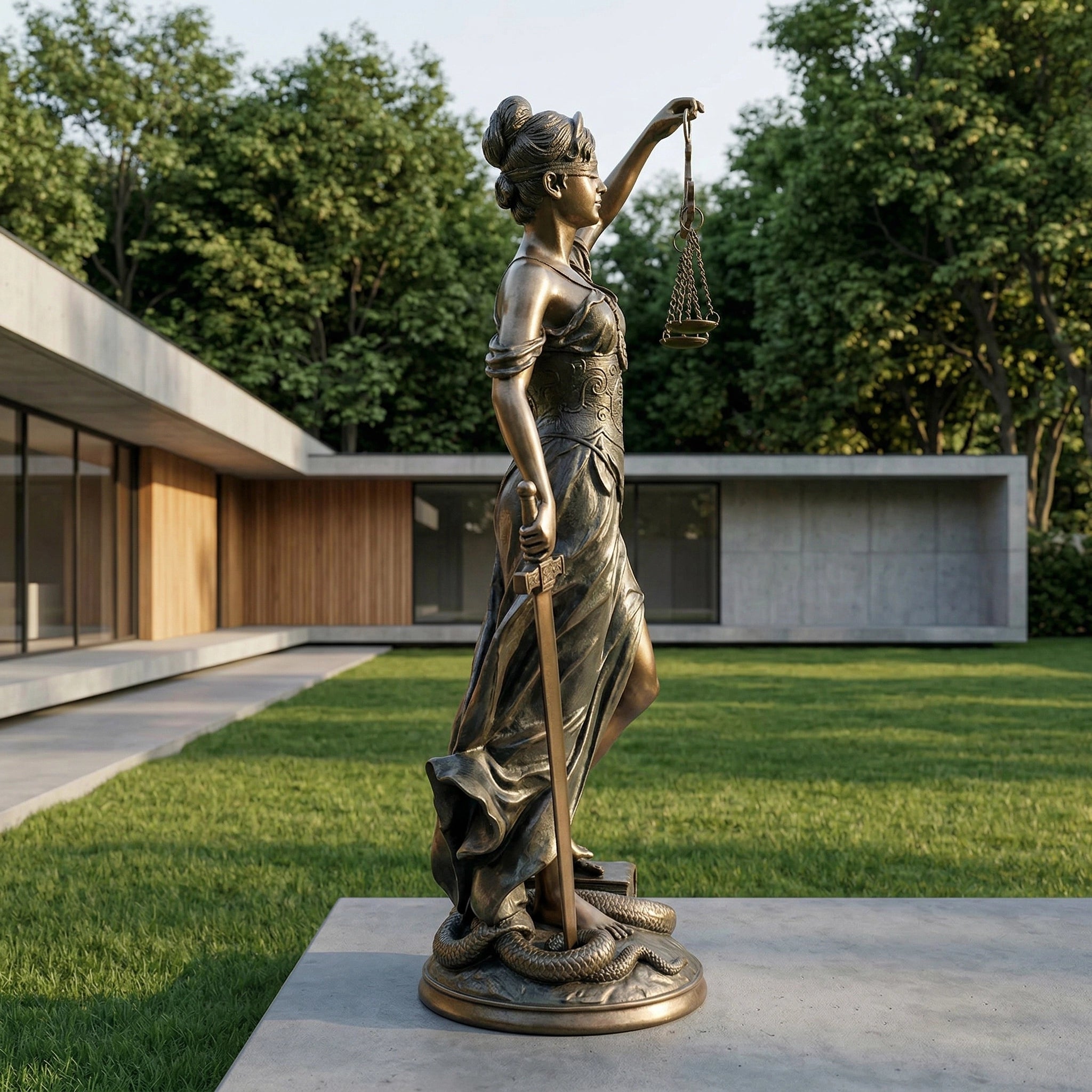 Vela-Bronze--Brass-Lady-Justice-Sculpture-Garden-Plinth-VSBS-3348-04