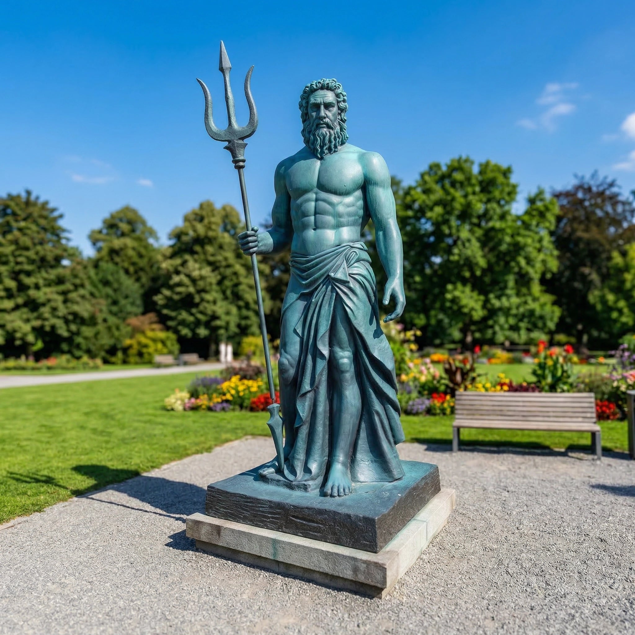 Vela-Bronze--Brass-Neptune-Poseidon-Sculpture-Front-Facing-Trident-VSBS-864-01