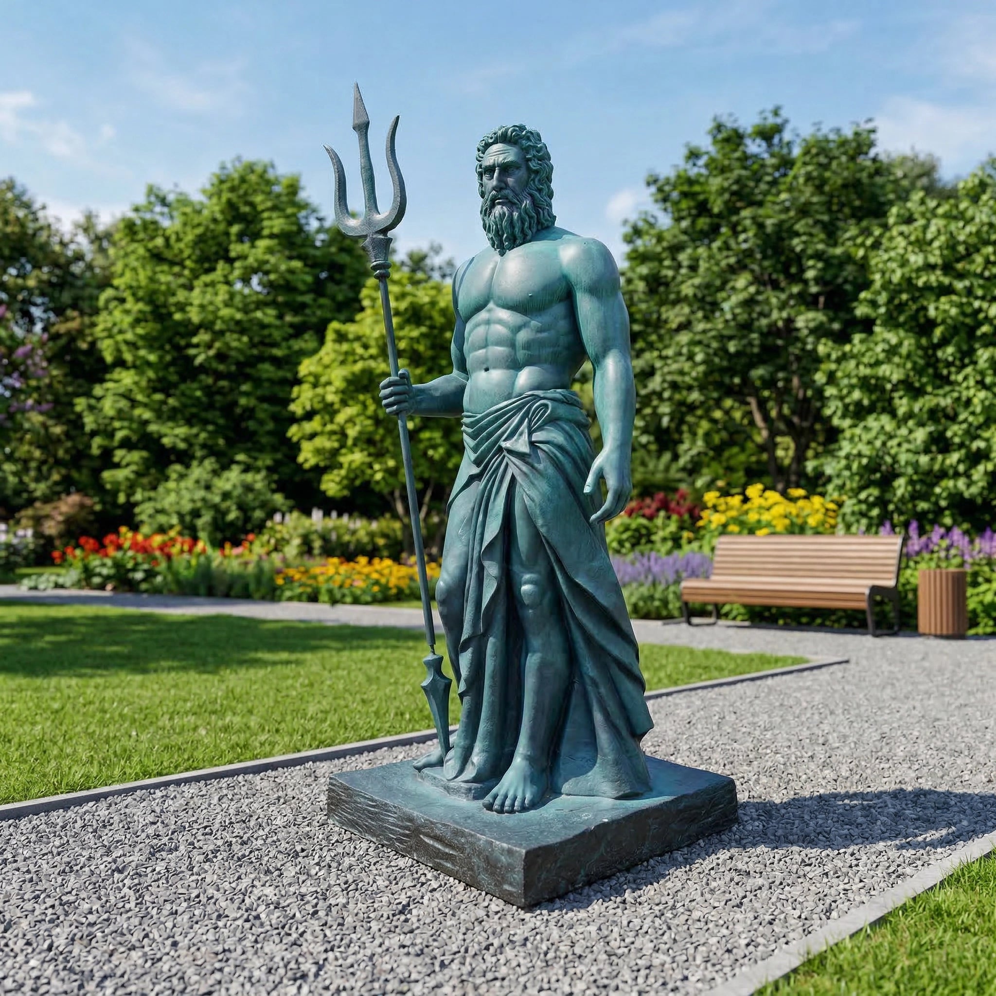 Vela-Bronze--Brass-Neptune-Poseidon-Sculpture-Front-Facing-Trident-VSBS-864-03