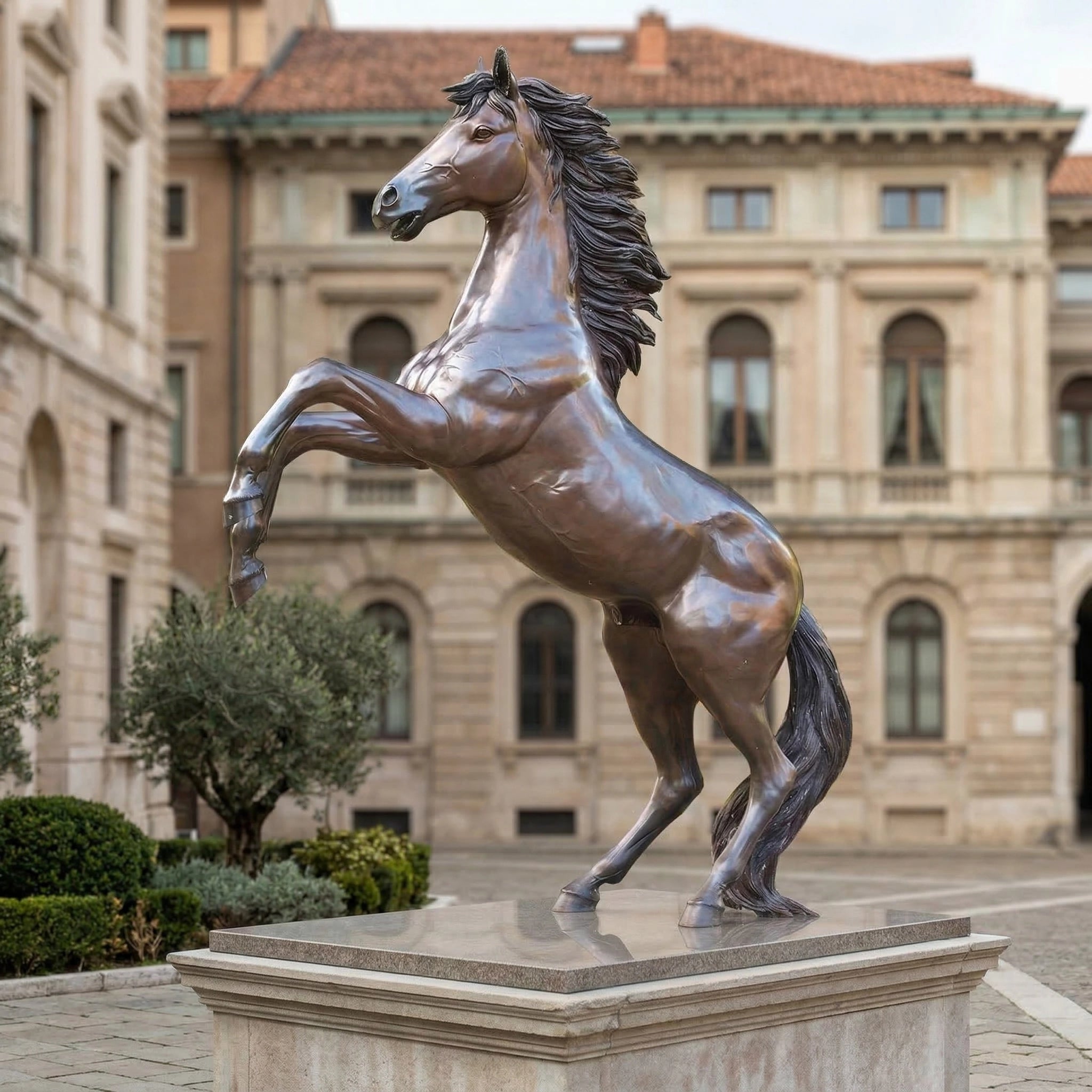 Vela-Bronze--Brass-Rearing-Horse-Sculpture-Courtyard-Pedestal-VSBS-5268-01