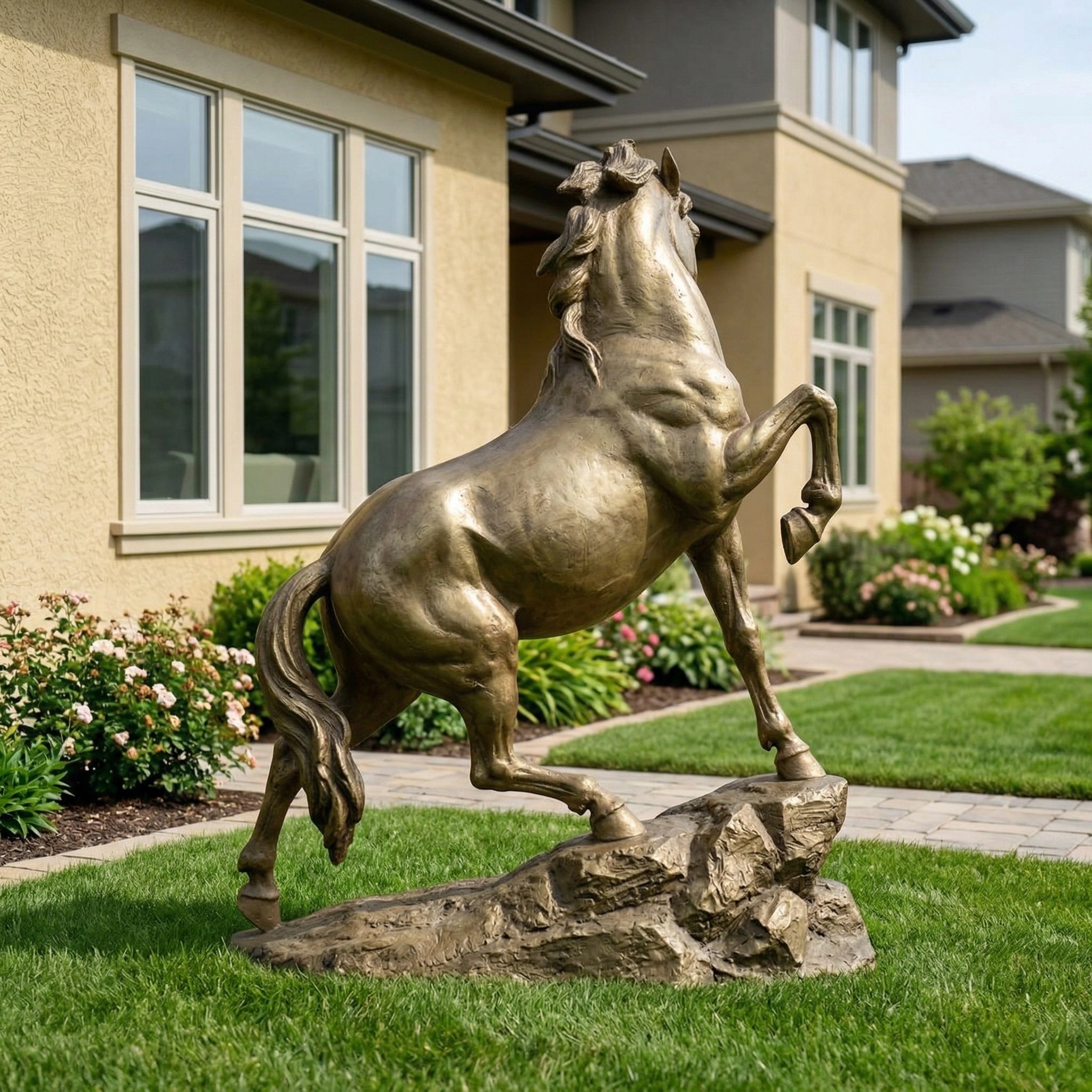 Vela-Bronze--Brass-Rearing-Horse-Sculpture-Entrance--Driveway-VSBS-5193-02