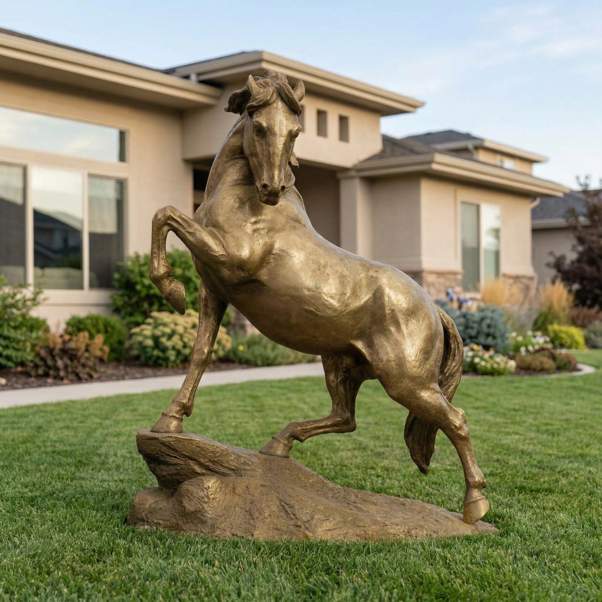 Vela-Bronze--Brass-Rearing-Horse-Sculpture-Entrance--Driveway-VSBS-5193-03