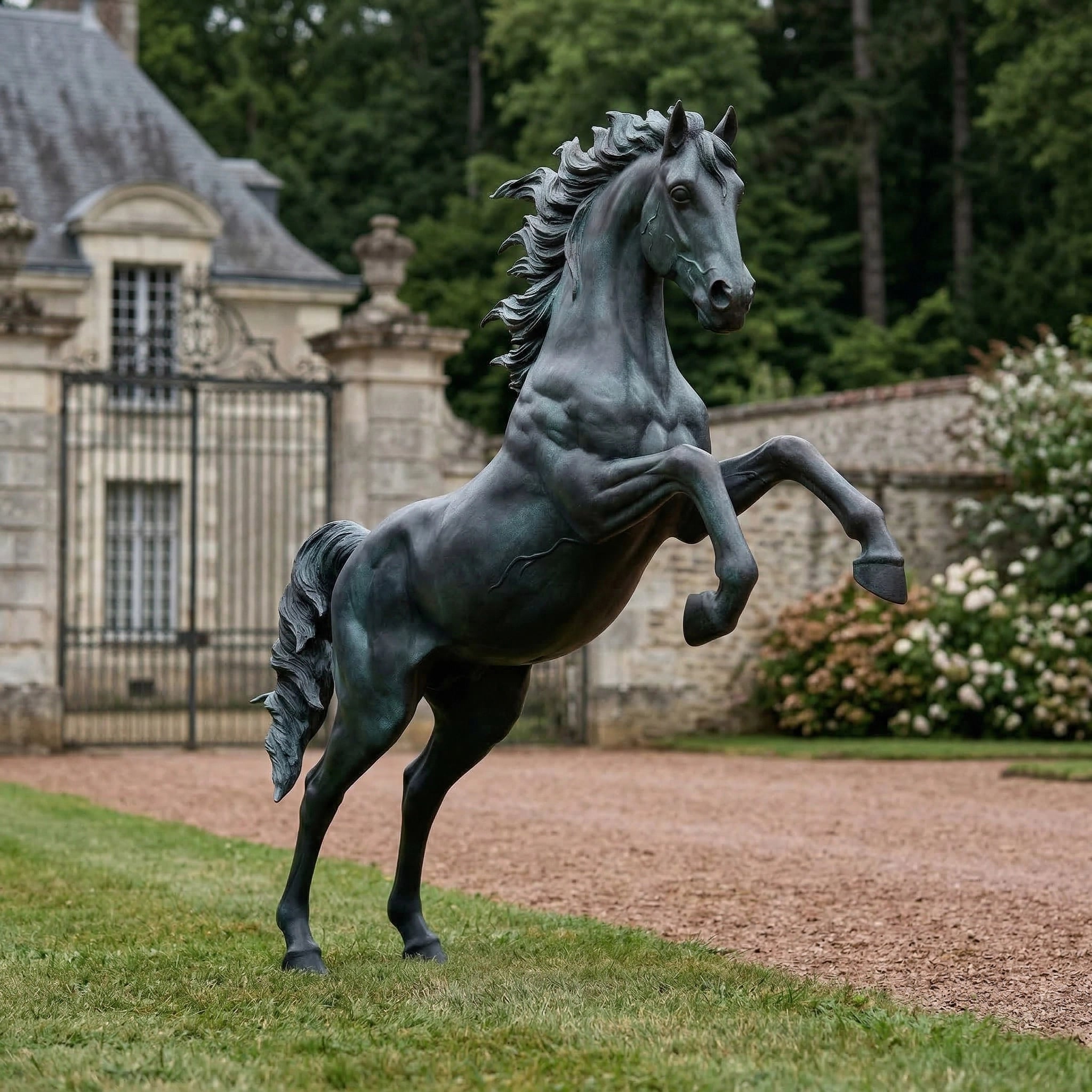 Vela-Bronze--Brass-Rearing-Horse-Sculpture-Entrance-Driveway-VSBS-9754-01