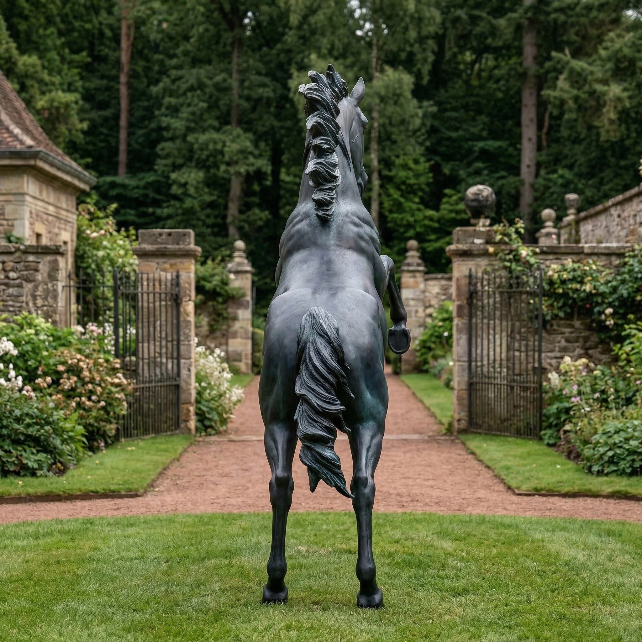 Vela-Bronze--Brass-Rearing-Horse-Sculpture-Entrance-Driveway-VSBS-9754-02