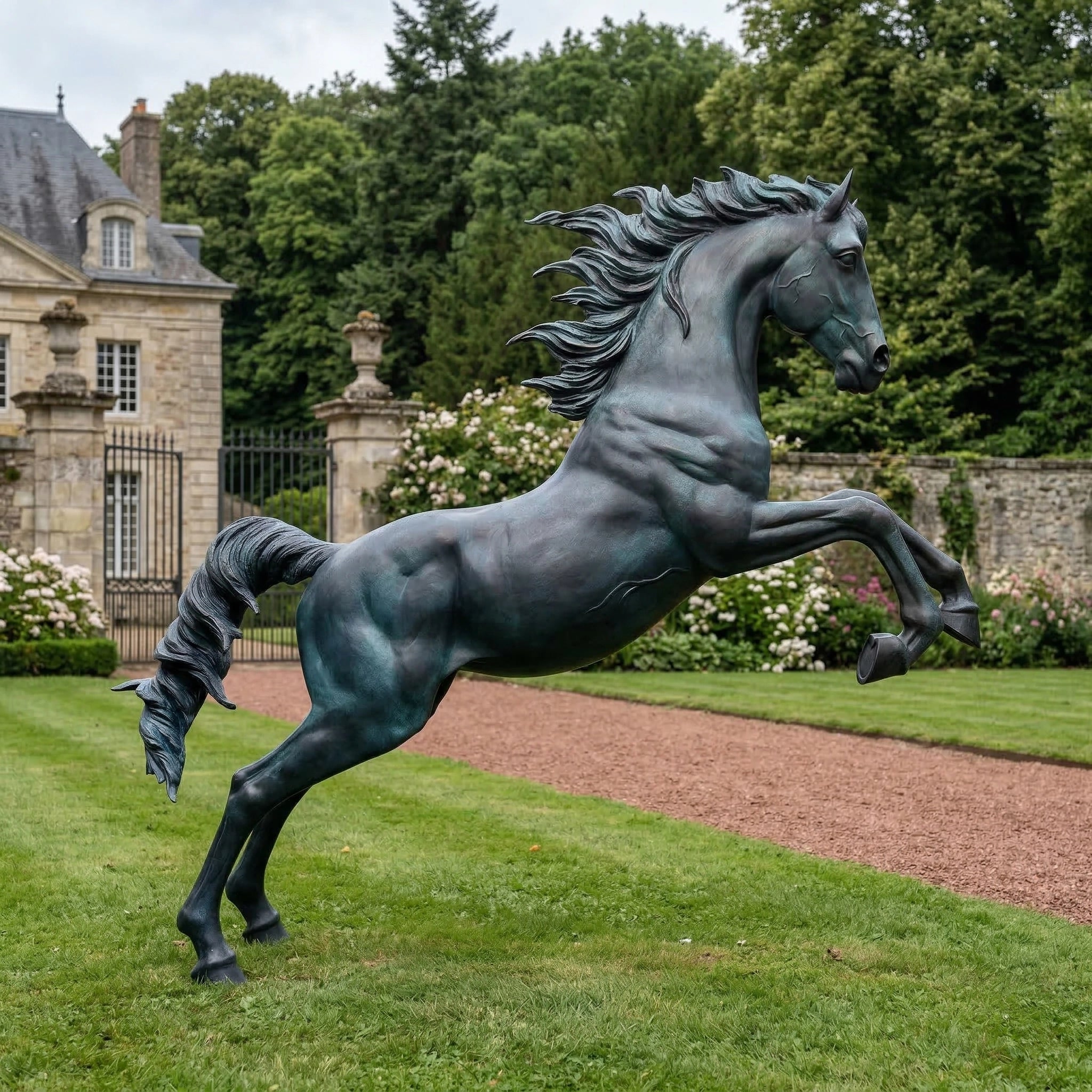 Vela-Bronze--Brass-Rearing-Horse-Sculpture-Entrance-Driveway-VSBS-9754-03