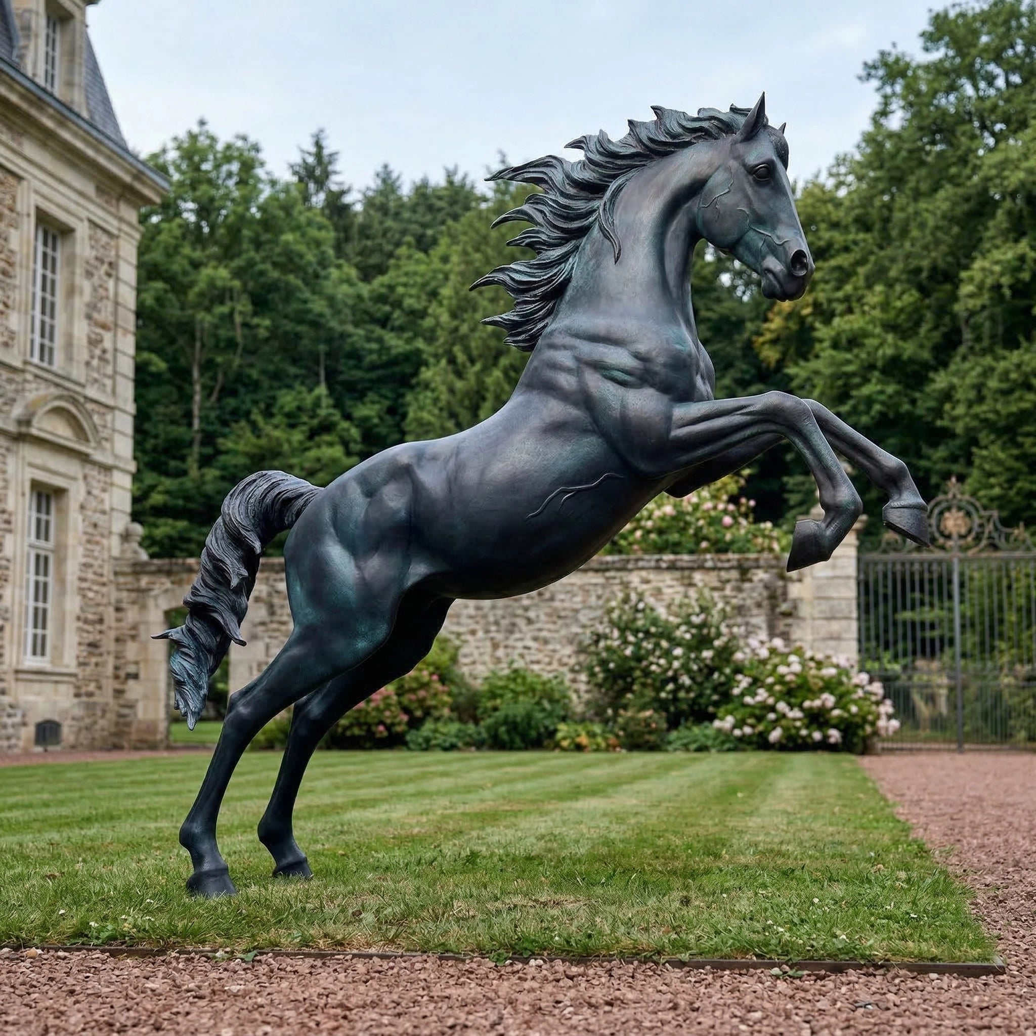 Vela-Bronze--Brass-Rearing-Horse-Sculpture-Entrance-Driveway-VSBS-9754-04