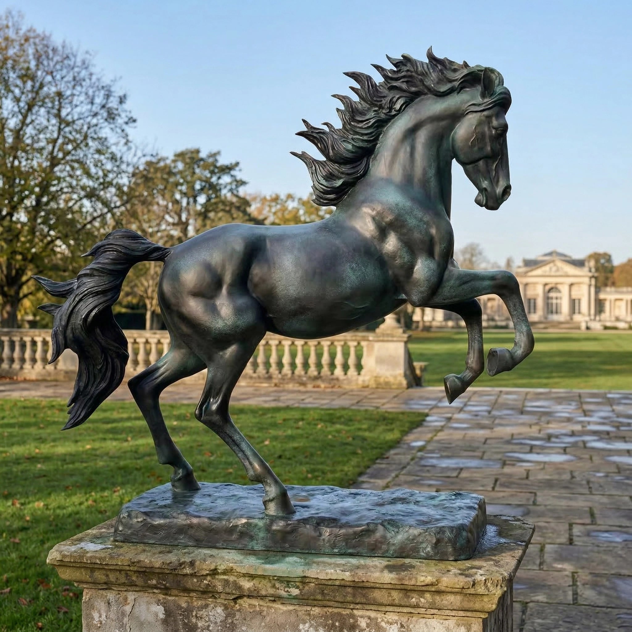 Vela-Bronze--Brass-Rearing-Horse-Sculpture-Garden-Placement-VSBS-6158-03