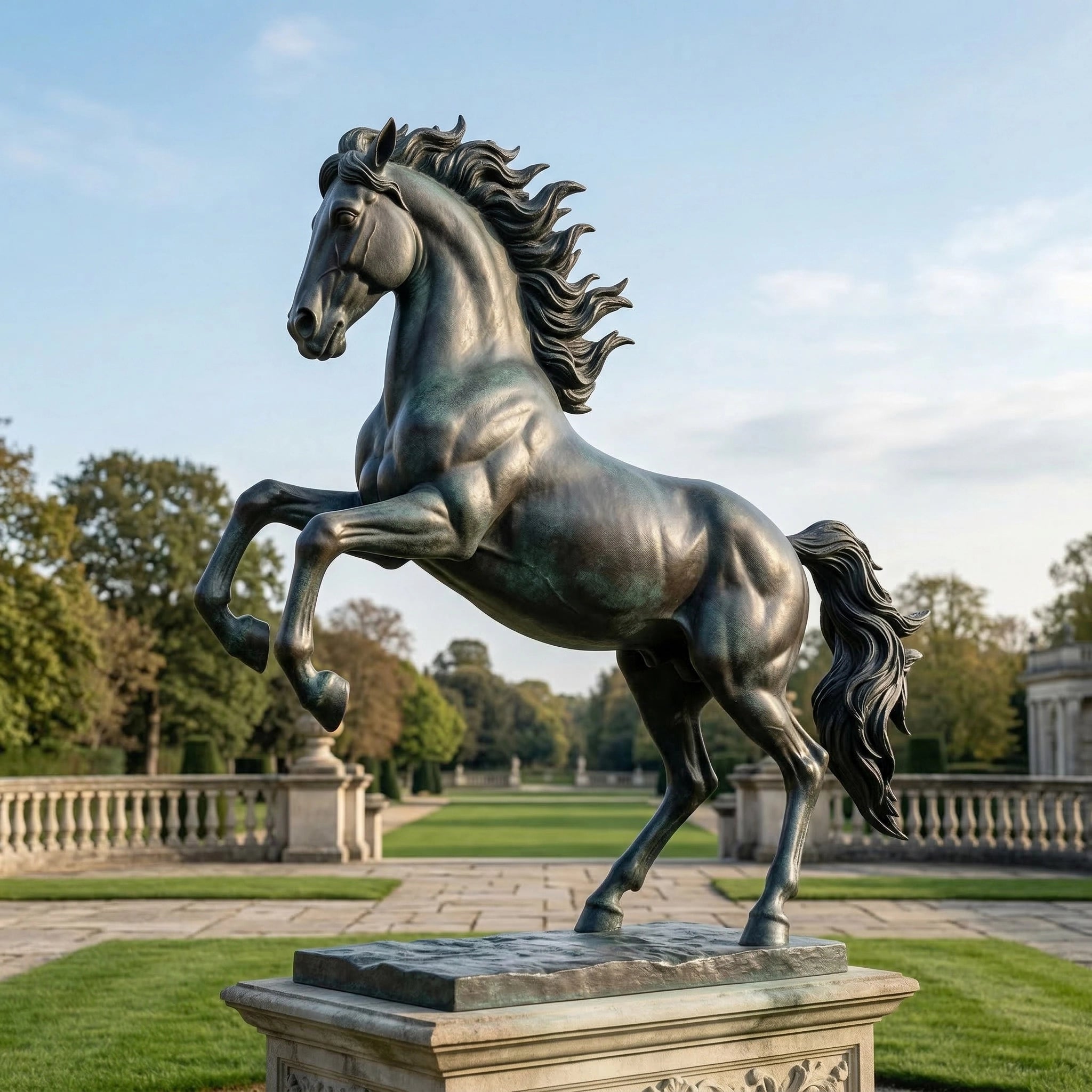 Vela-Bronze--Brass-Rearing-Horse-Sculpture-Garden-Placement-VSBS-6158-04