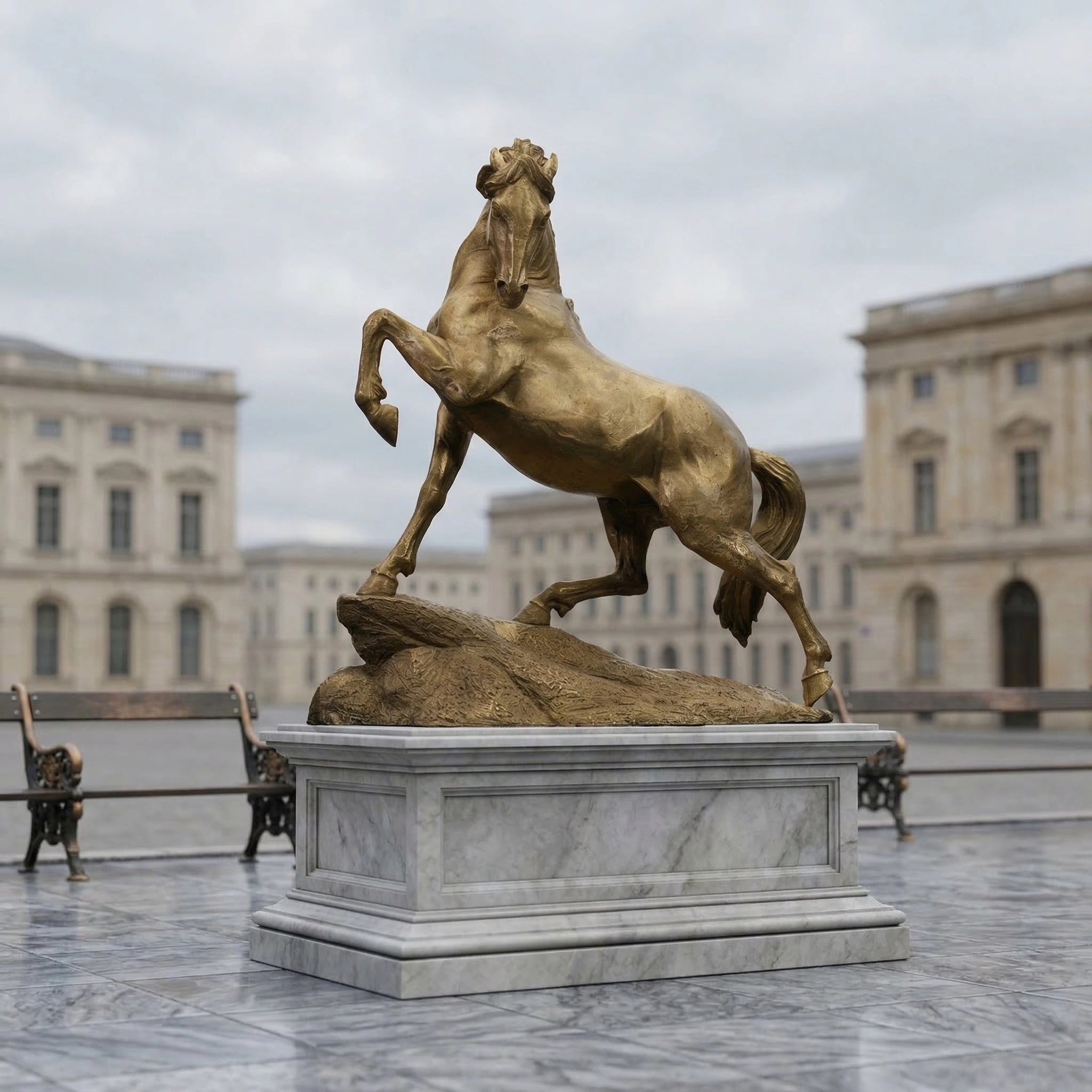 Vela-Bronze--Brass-Rearing-Horse-Sculpture-Marble-Plinth-VSBS-8452-01