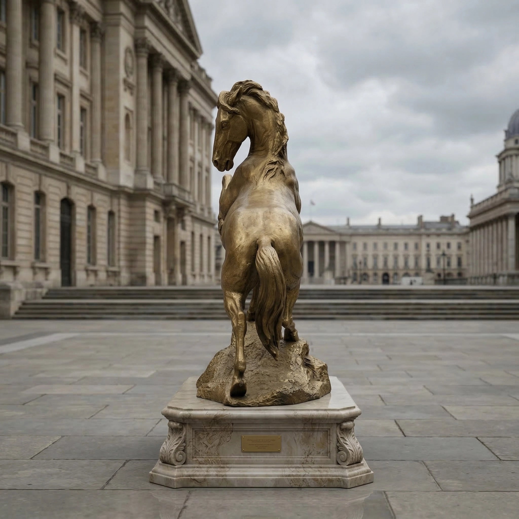 Vela-Bronze--Brass-Rearing-Horse-Sculpture-Marble-Plinth-VSBS-8452-02