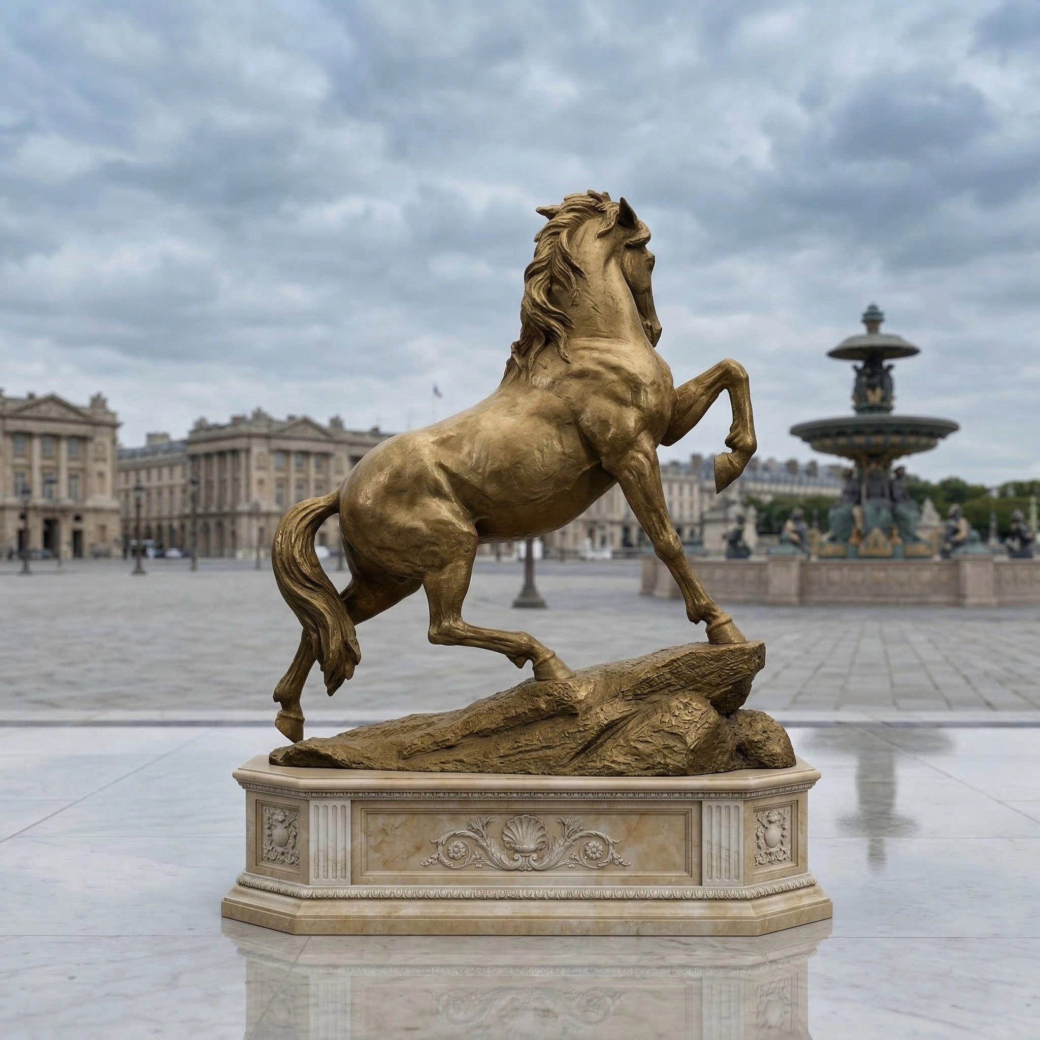 Vela-Bronze--Brass-Rearing-Horse-Sculpture-Marble-Plinth-VSBS-8452-03