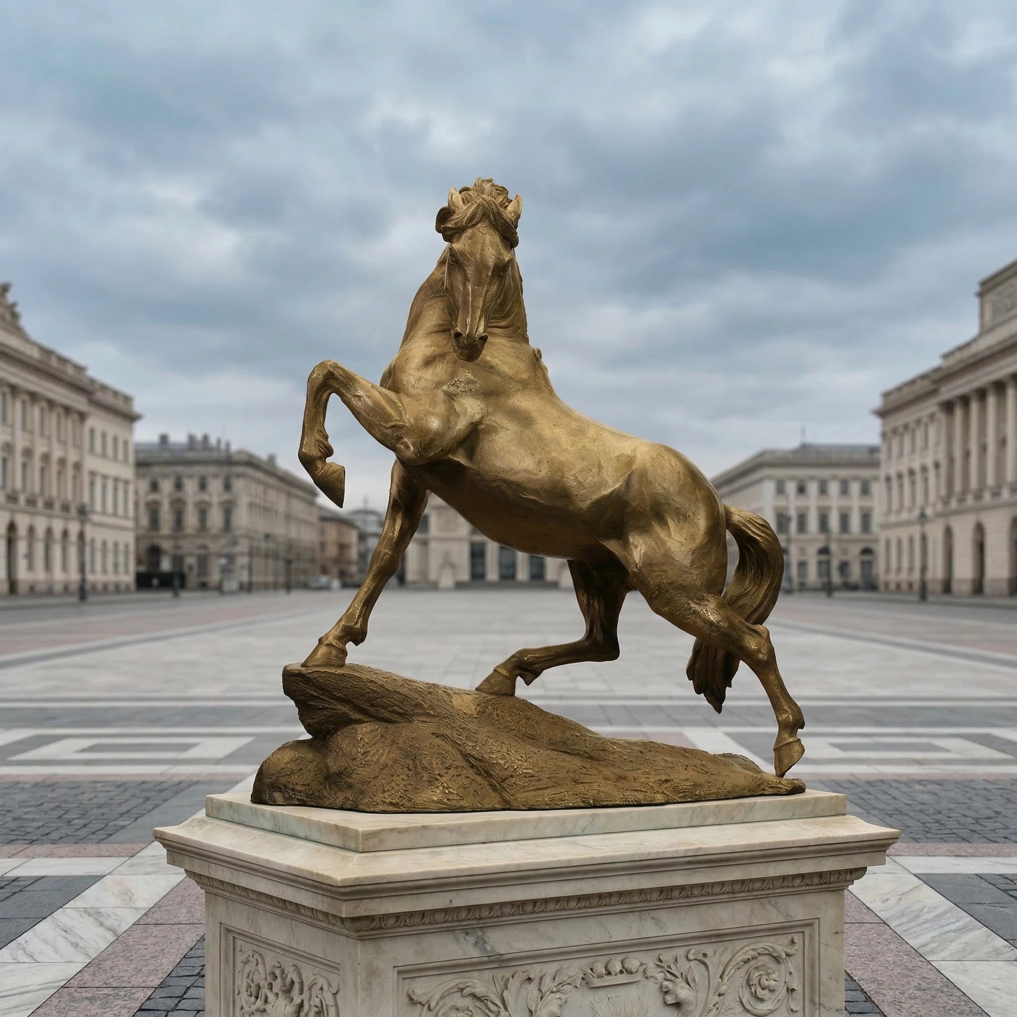 Vela-Bronze--Brass-Rearing-Horse-Sculpture-Marble-Plinth-VSBS-8452-04