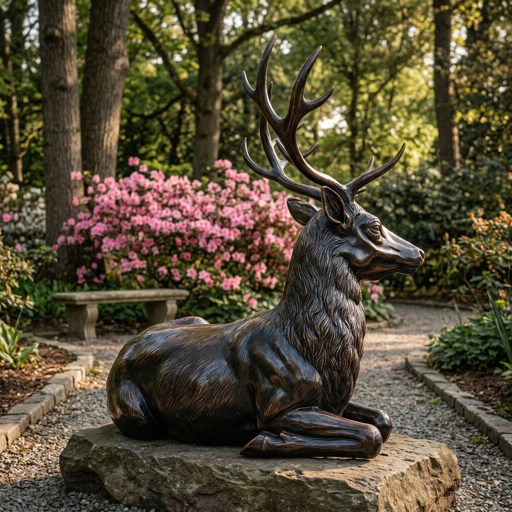 Vela-Bronze--Brass-Reclining-Stag-Sculpture-Pedestal-Garden-Display-VSBS-731-03