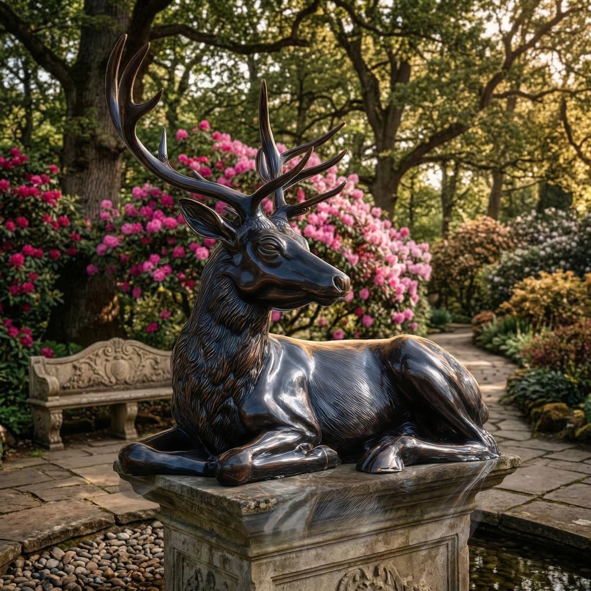 Vela-Bronze--Brass-Reclining-Stag-Sculpture-Pedestal-Garden-Display-VSBS-731-05
