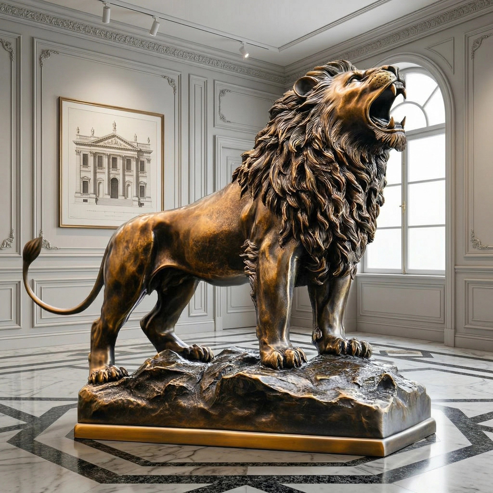 Vela-Bronze--Brass-Roaring-Lion-Sculpture-Entrance-Guardian-VSBS-4587-03