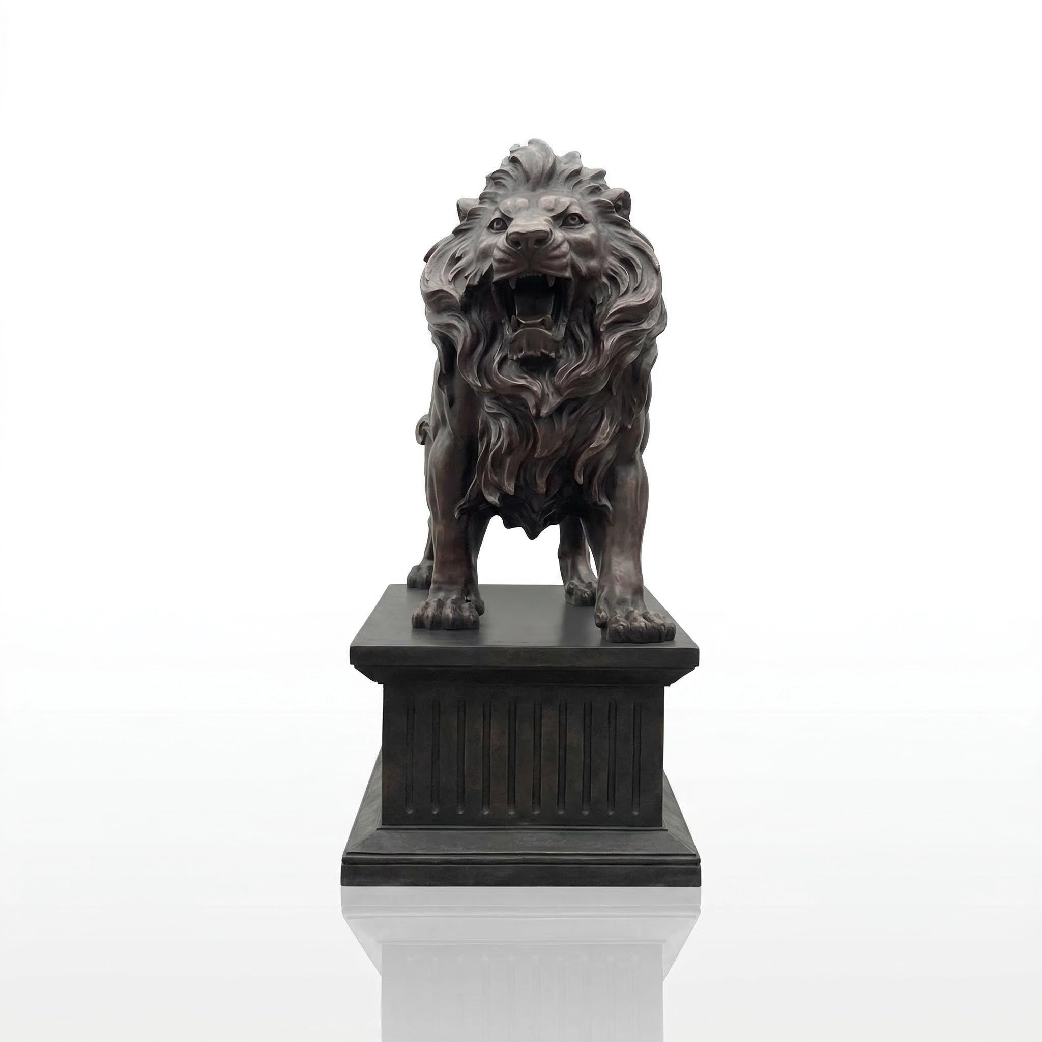 Vela-Bronze--Brass-Roaring-Lion-Sculpture-on-Plinth-VSBS-7583-04