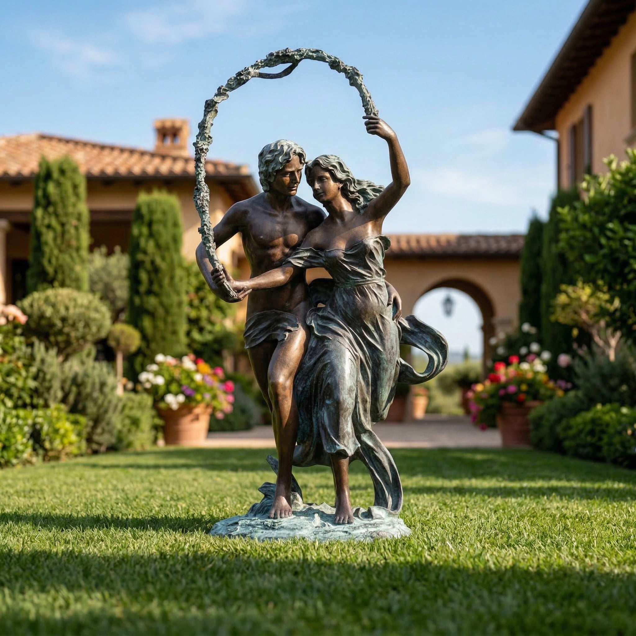 Vela-Bronze--Brass-Romantic-Couple-Sculpture-Garden-Arch-VSBS-6592-01