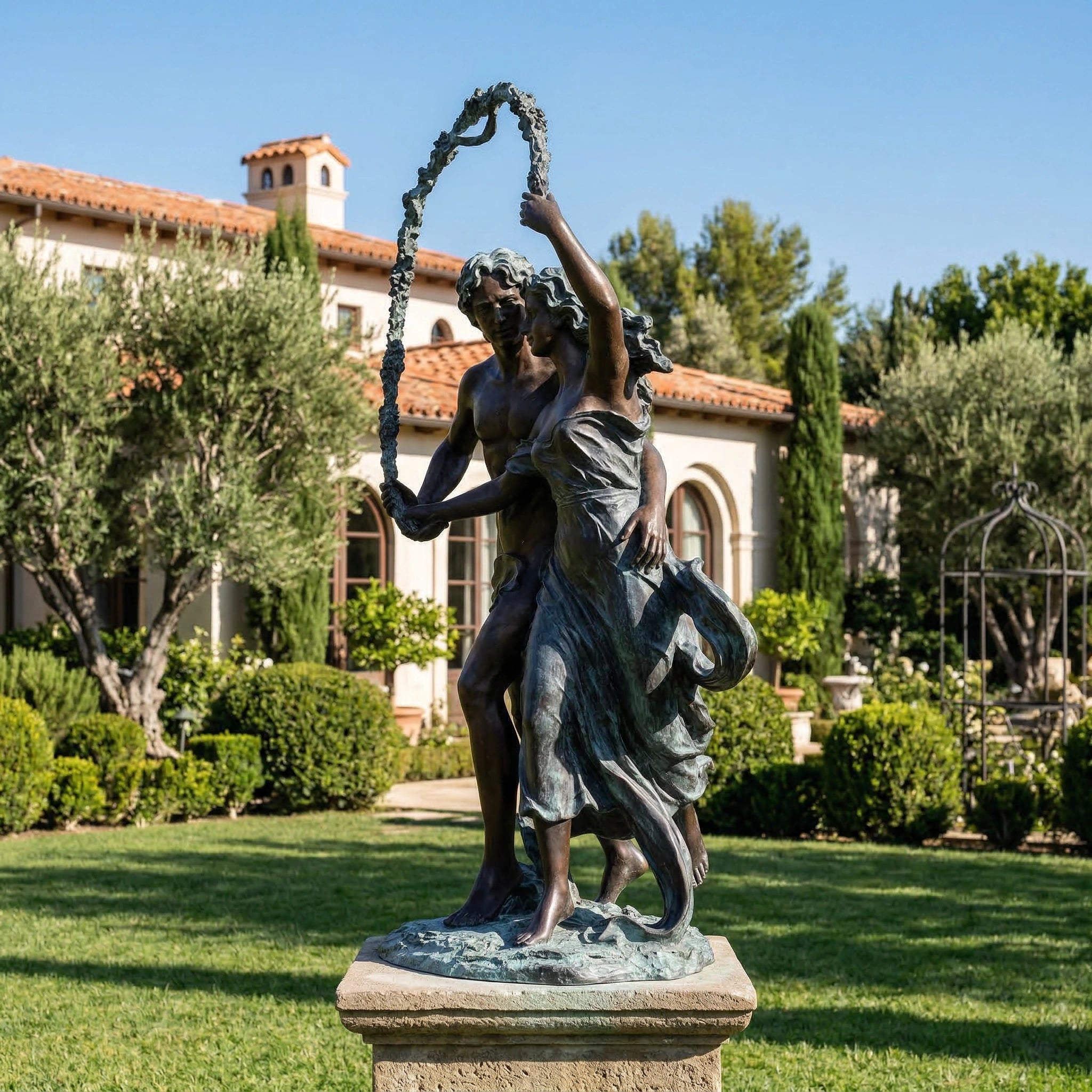 Vela-Bronze--Brass-Romantic-Couple-Sculpture-Garden-Arch-VSBS-6592-03
