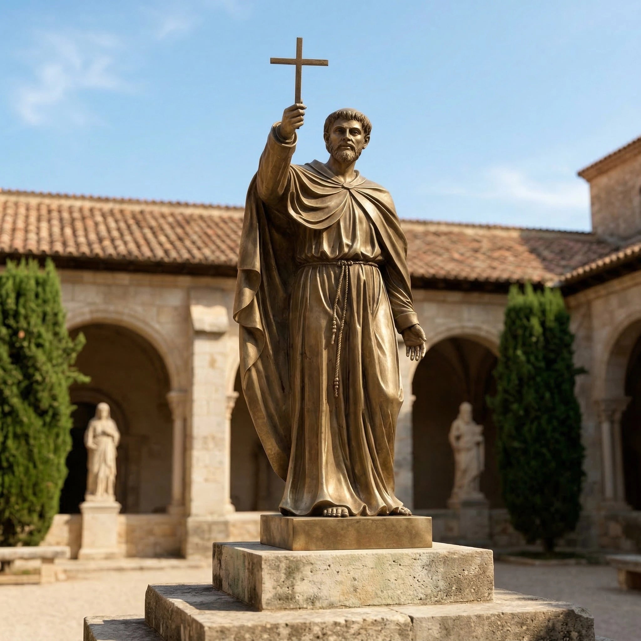 Vela-Bronze--Brass-Saintly-Figure-Sculpture-Courtyard-Pedestal-VSBS-7457-01