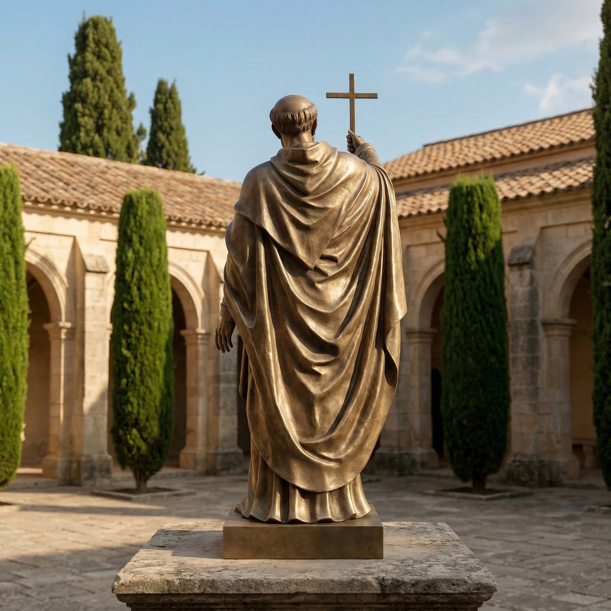 Vela-Bronze--Brass-Saintly-Figure-Sculpture-Courtyard-Pedestal-VSBS-7457-02