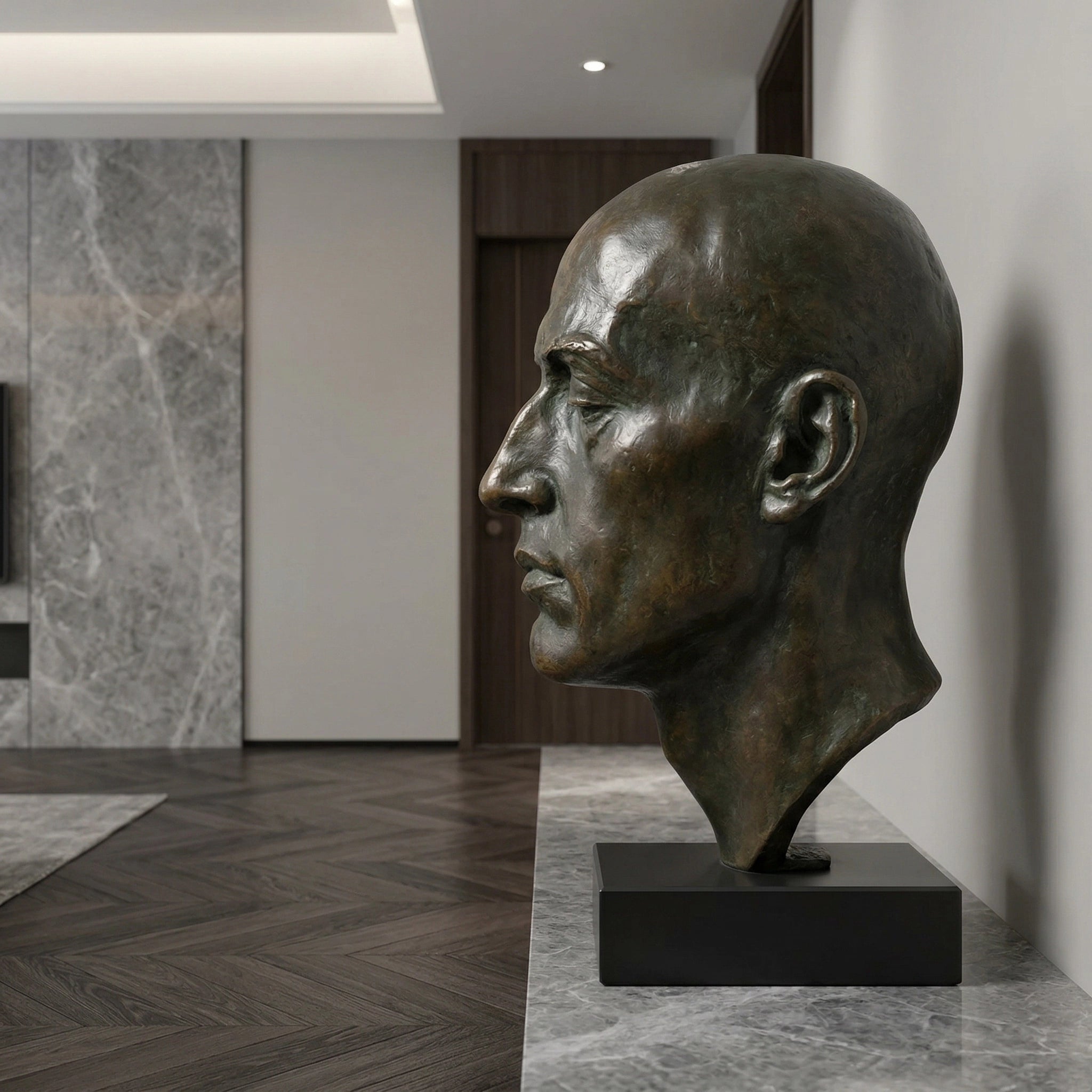 Vela-Bronze--Brass-Serene-Male-Head-Sculpture-Pedestal-Placement-VSBS-7124-03