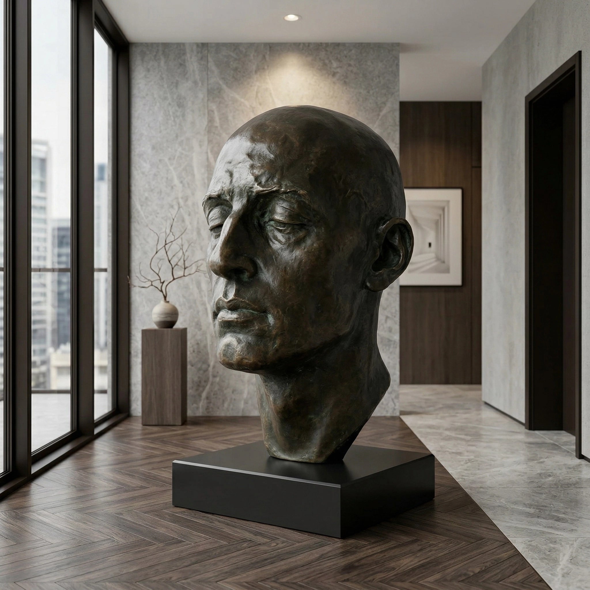 Vela-Bronze--Brass-Serene-Male-Head-Sculpture-Pedestal-Placement-VSBS-7124-04