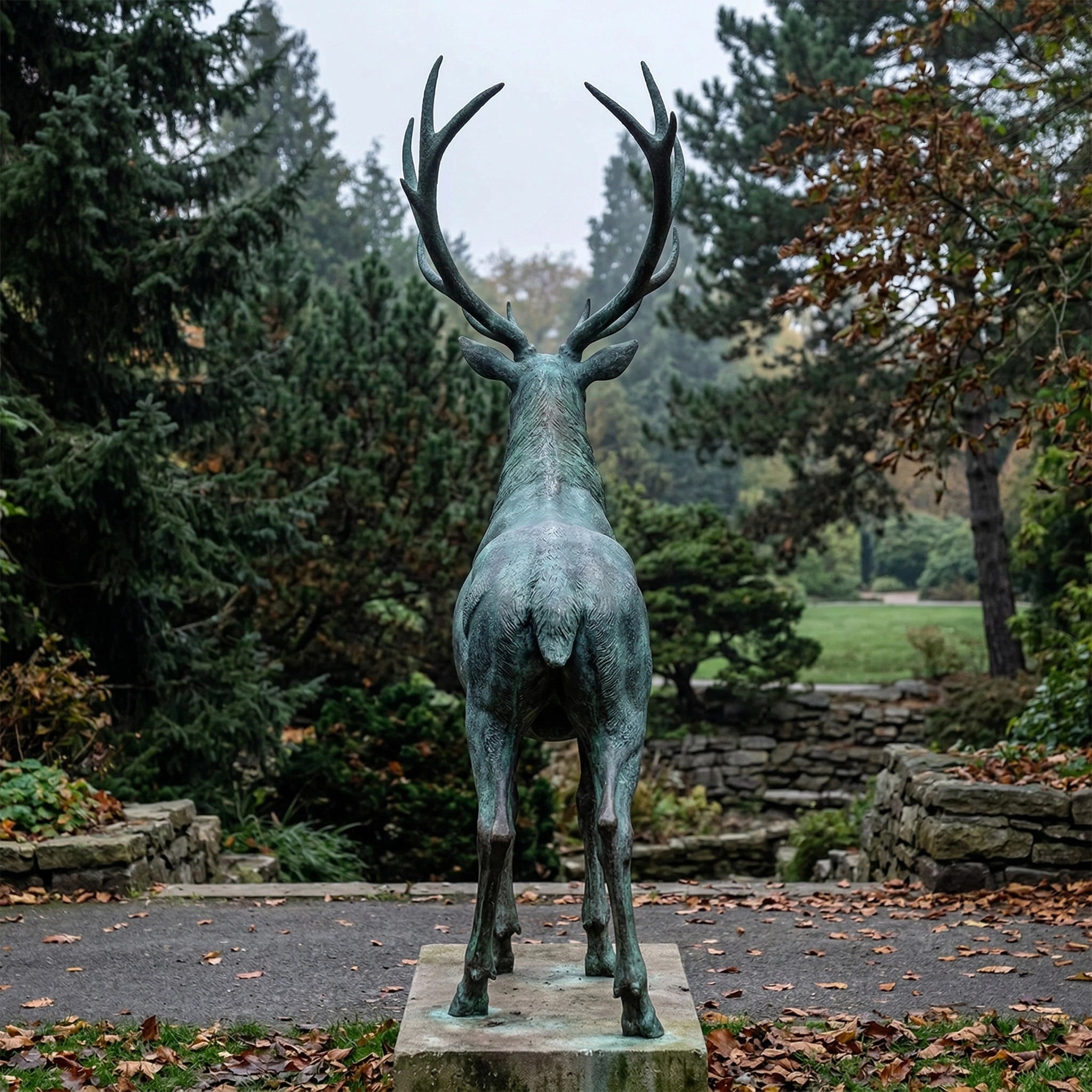 Vela-Bronze--Brass-Stag-Sculpture-Garden-Plinth-VSBS-6932-02