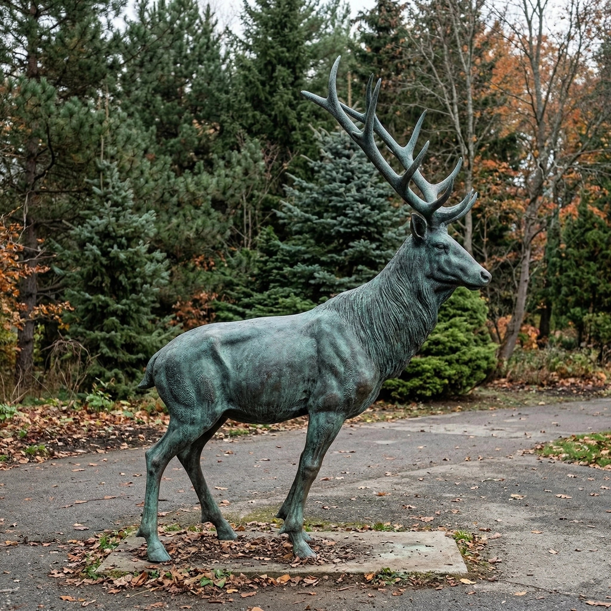 Vela-Bronze--Brass-Stag-Sculpture-Garden-Plinth-VSBS-6932-03