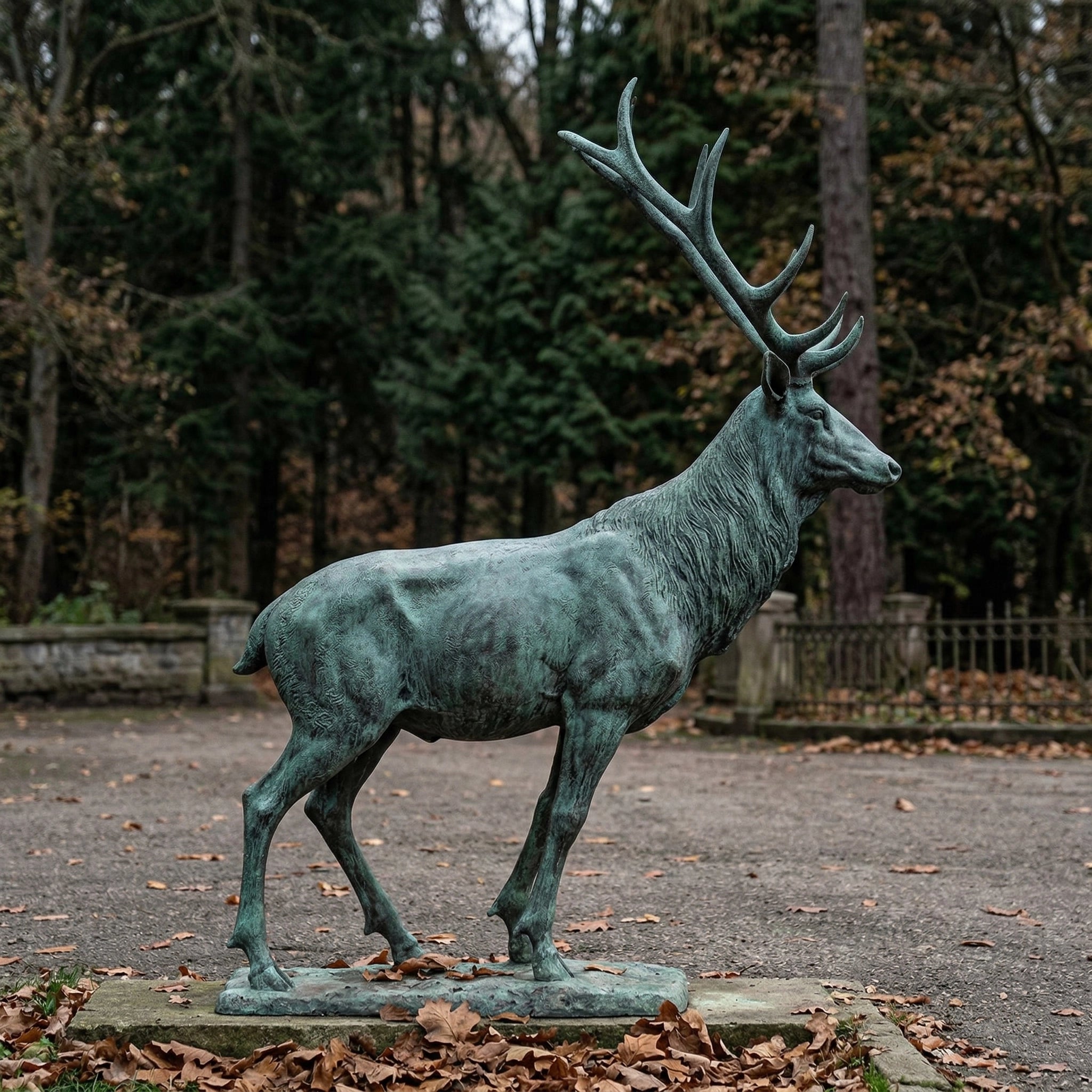Vela-Bronze--Brass-Stag-Sculpture-Garden-Plinth-VSBS-6932-04