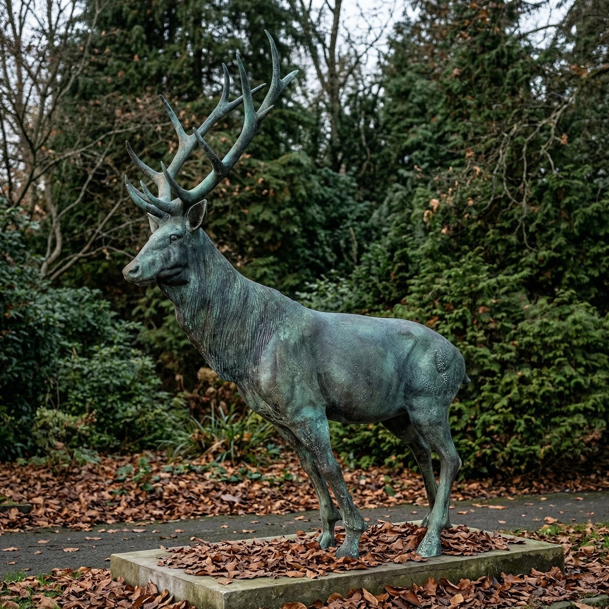 Vela-Bronze--Brass-Stag-Sculpture-Garden-Plinth-VSBS-6932-05