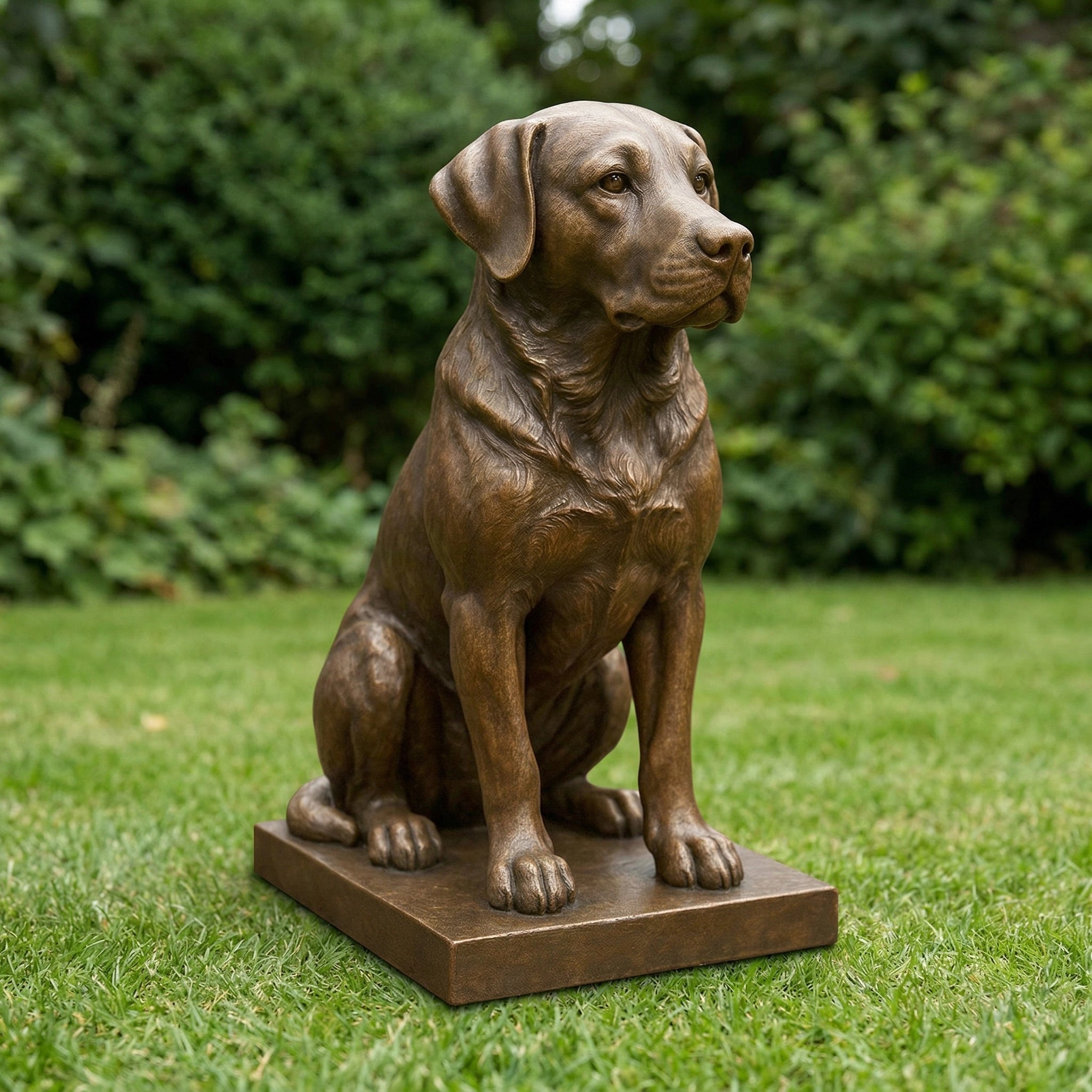 Vela-Bronze--Brass-Wildlife--Nature-Sculpture-Seated-Dog-Garden-Plinth-VSBS-482-01