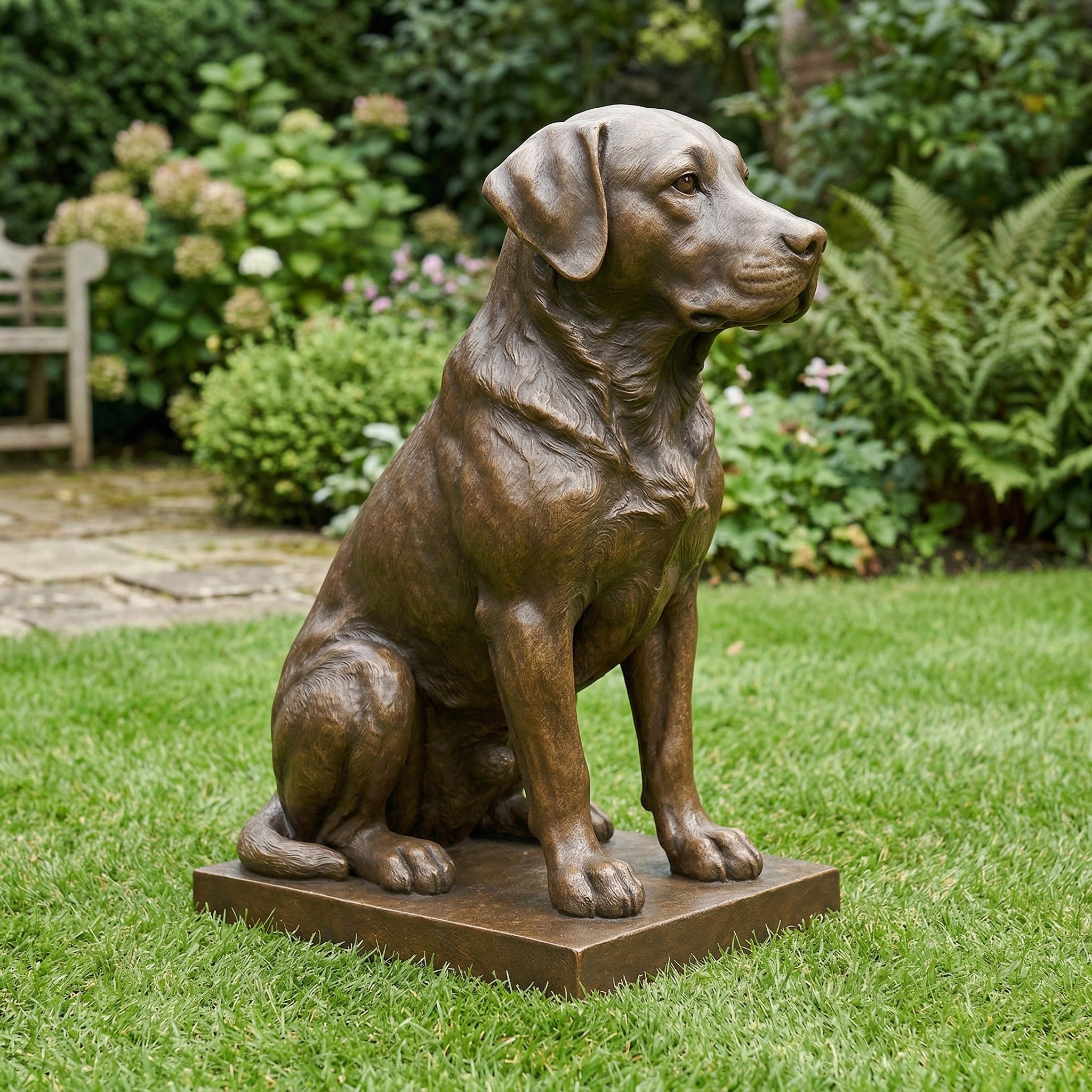 Vela-Bronze--Brass-Wildlife--Nature-Sculpture-Seated-Dog-Garden-Plinth-VSBS-482-03