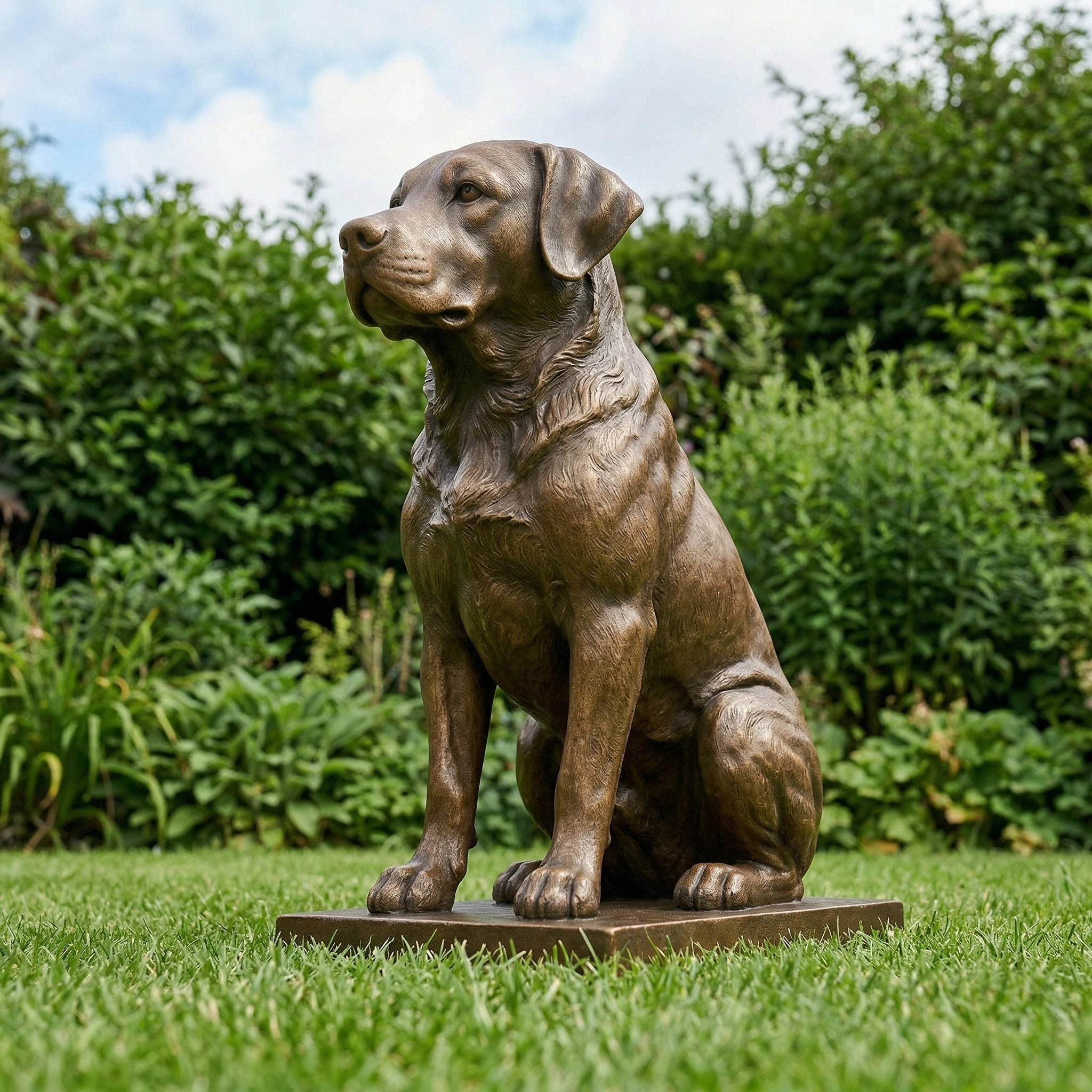 Vela-Bronze--Brass-Wildlife--Nature-Sculpture-Seated-Dog-Garden-Plinth-VSBS-482-05