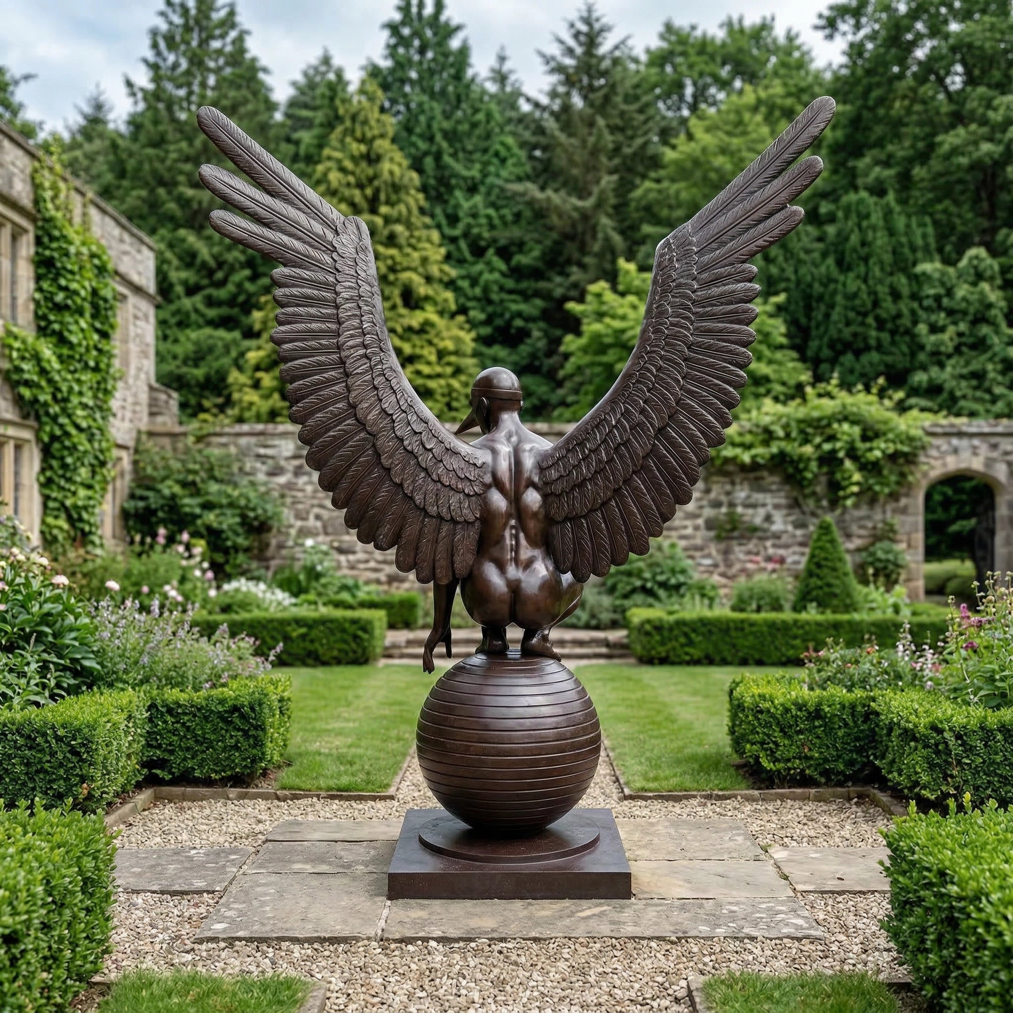 Vela-Bronze--Brass-Winged-Figurative-Sculpture-Garden-Pedestal-VSBS-6728-02
