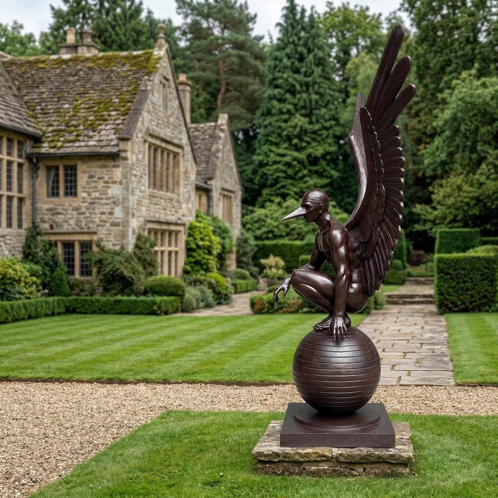 Vela-Bronze--Brass-Winged-Figurative-Sculpture-Garden-Pedestal-VSBS-6728-04