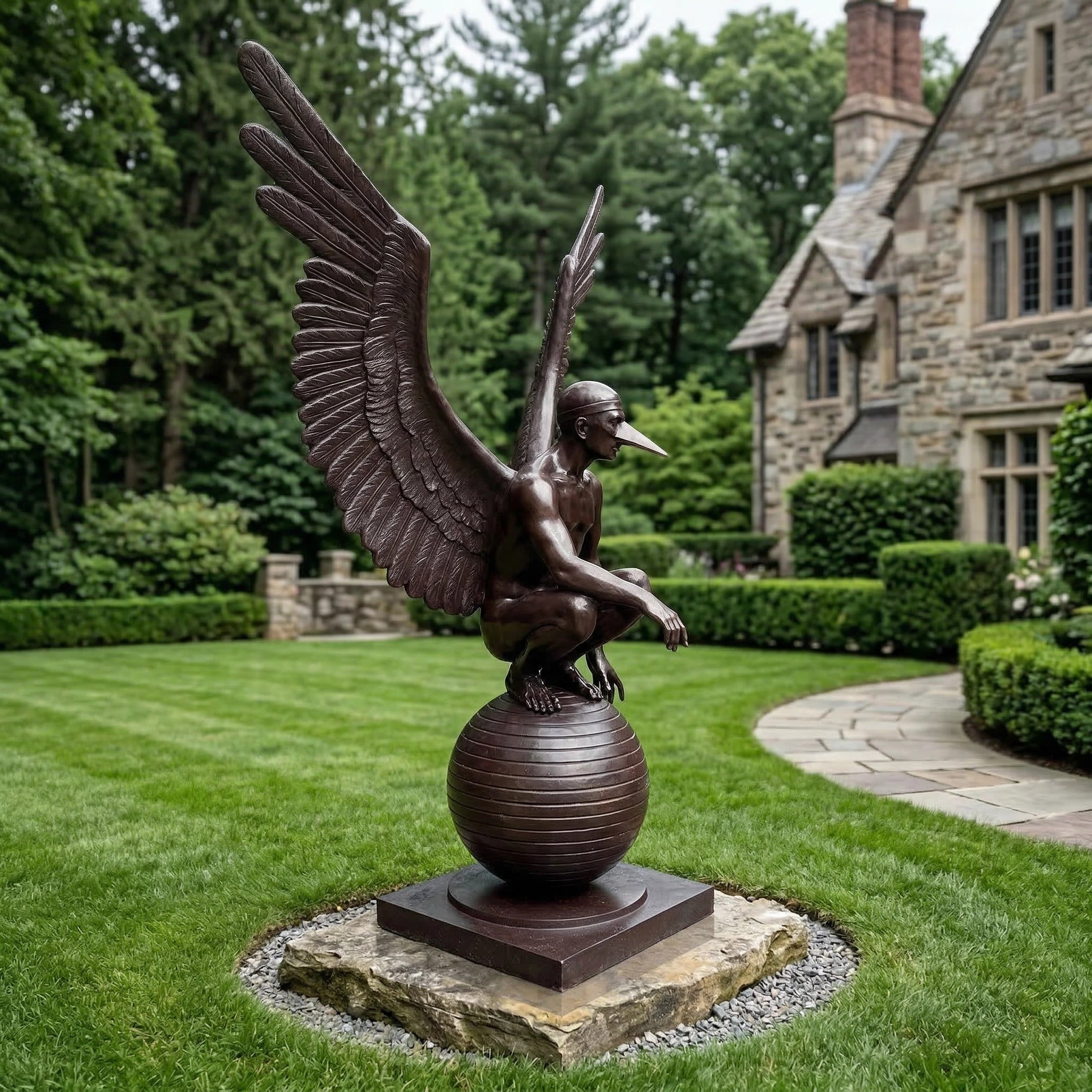 Vela-Bronze--Brass-Winged-Figurative-Sculpture-Garden-Pedestal-VSBS-6728-05