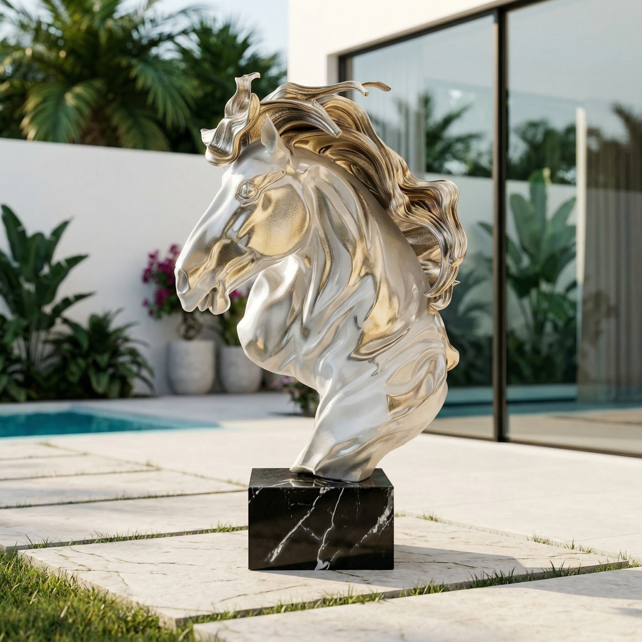 Vela-Fiberglass-Horse-Head-Sculpture-on-Marble-Plinth-VSFGS-742-01